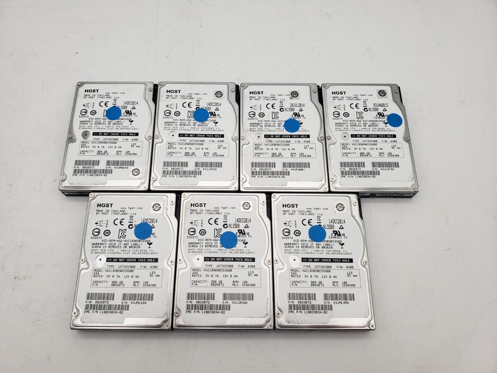 LOT OF 7 | HGST 900GB 2.5" SAS 2 10,000 RPM HDDs