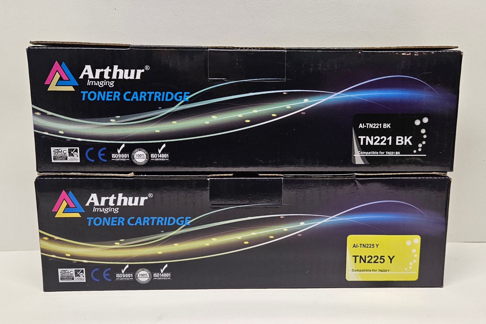 Lot of 2 Arthur Imaging Toner Cartridges  TN221 BK  / TN225 Y - New Sealed