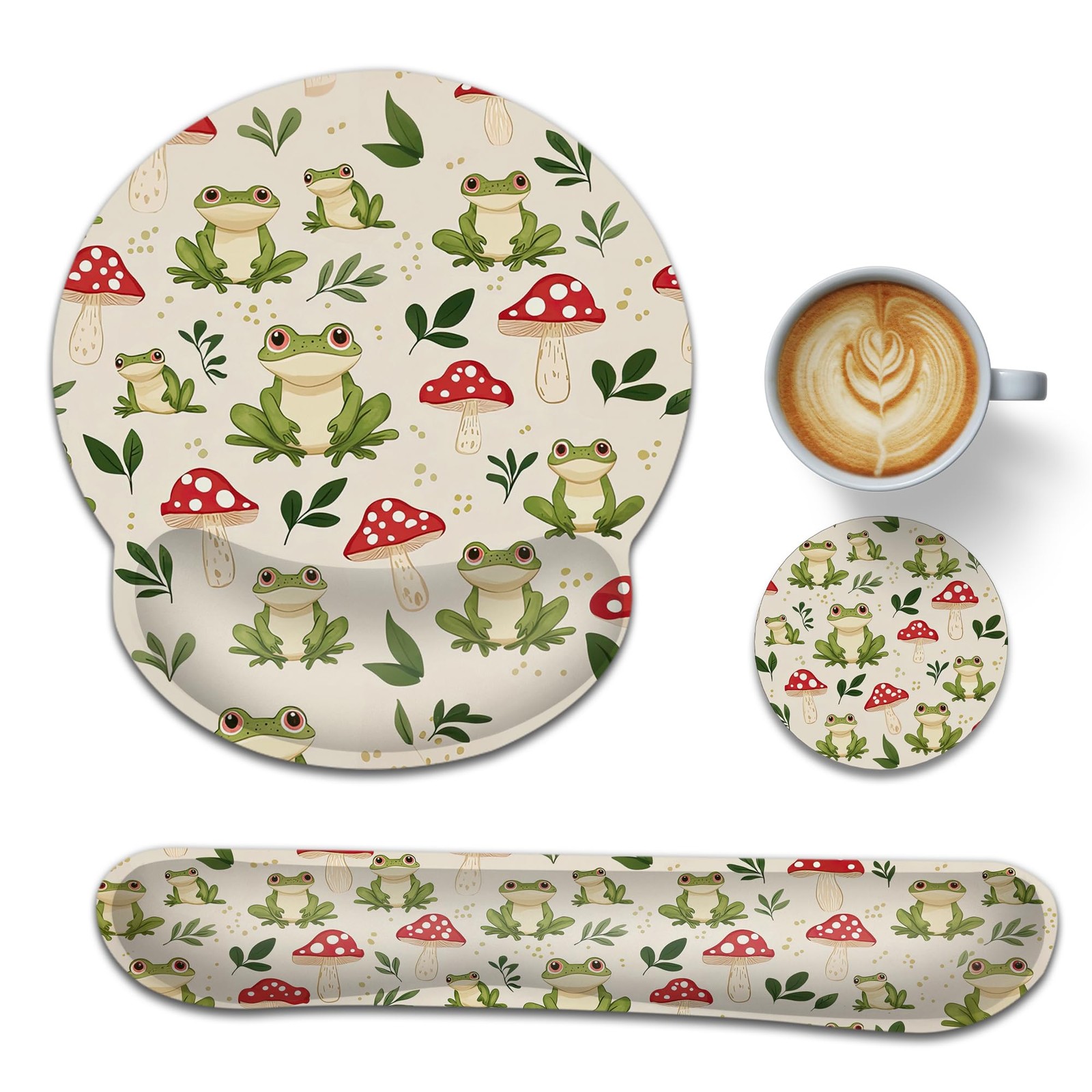Ergonomic Memory Foam Wrist Rest Set for Keyboard and Mouse,Cute Frog Mushroo...