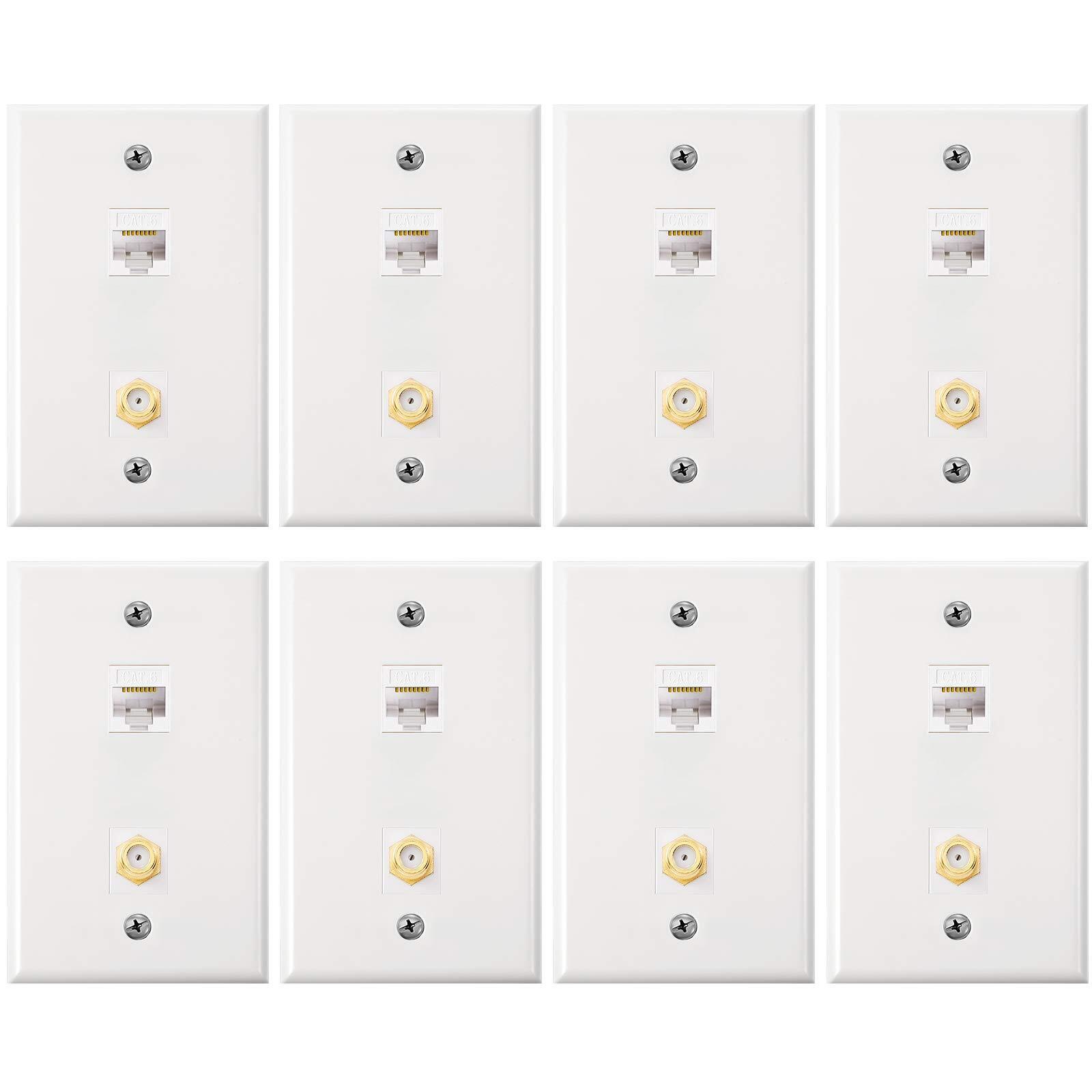 8 Pack Cat 6 Ethernet Wall Plates Cat 6 Coax Wall Plate with Ethernet Port an...