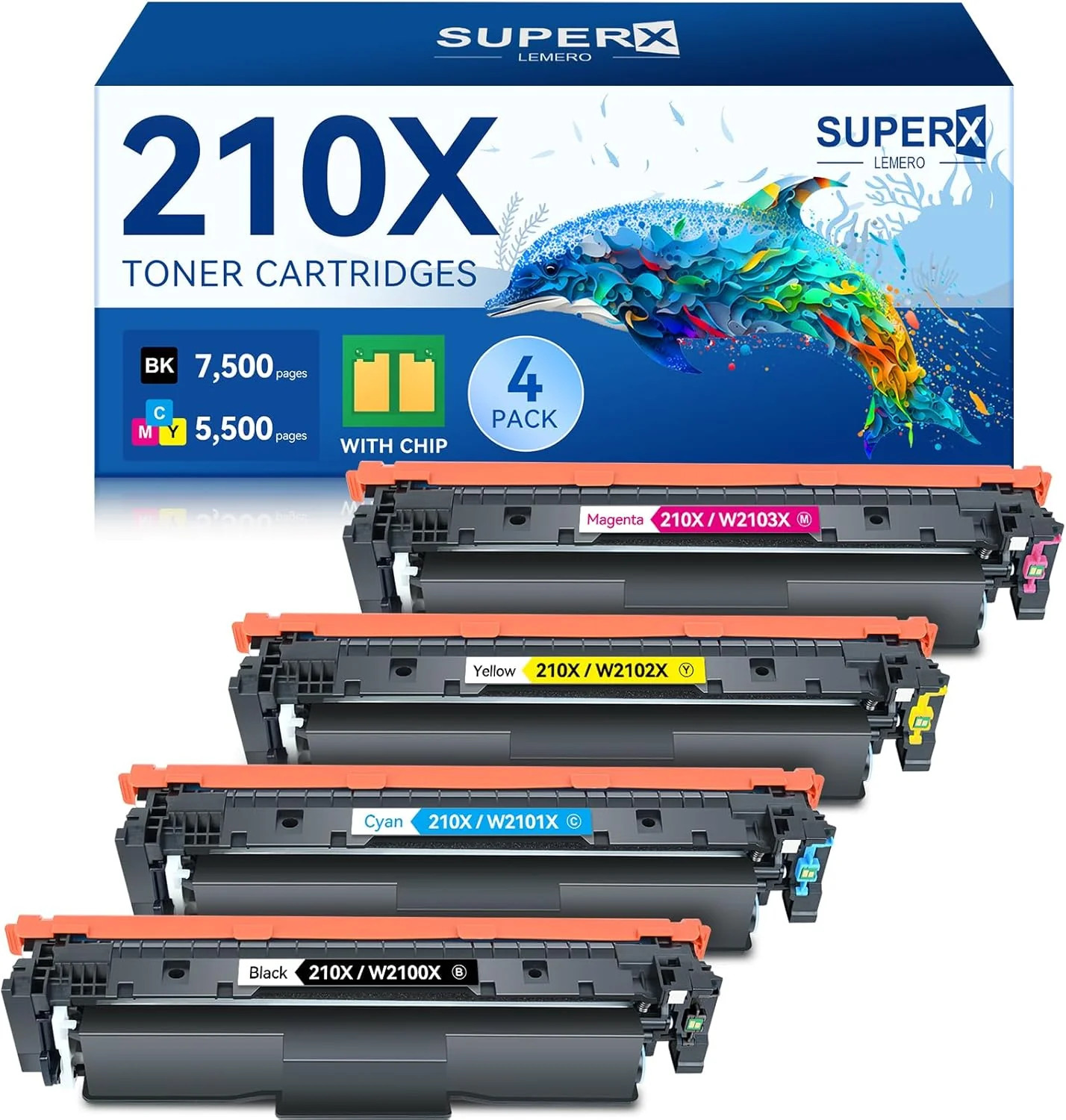 LEMERO SUPERX 210X/210A Toner 4-Pack w/ Chip for HP LaserJet Pro 4201 4301
