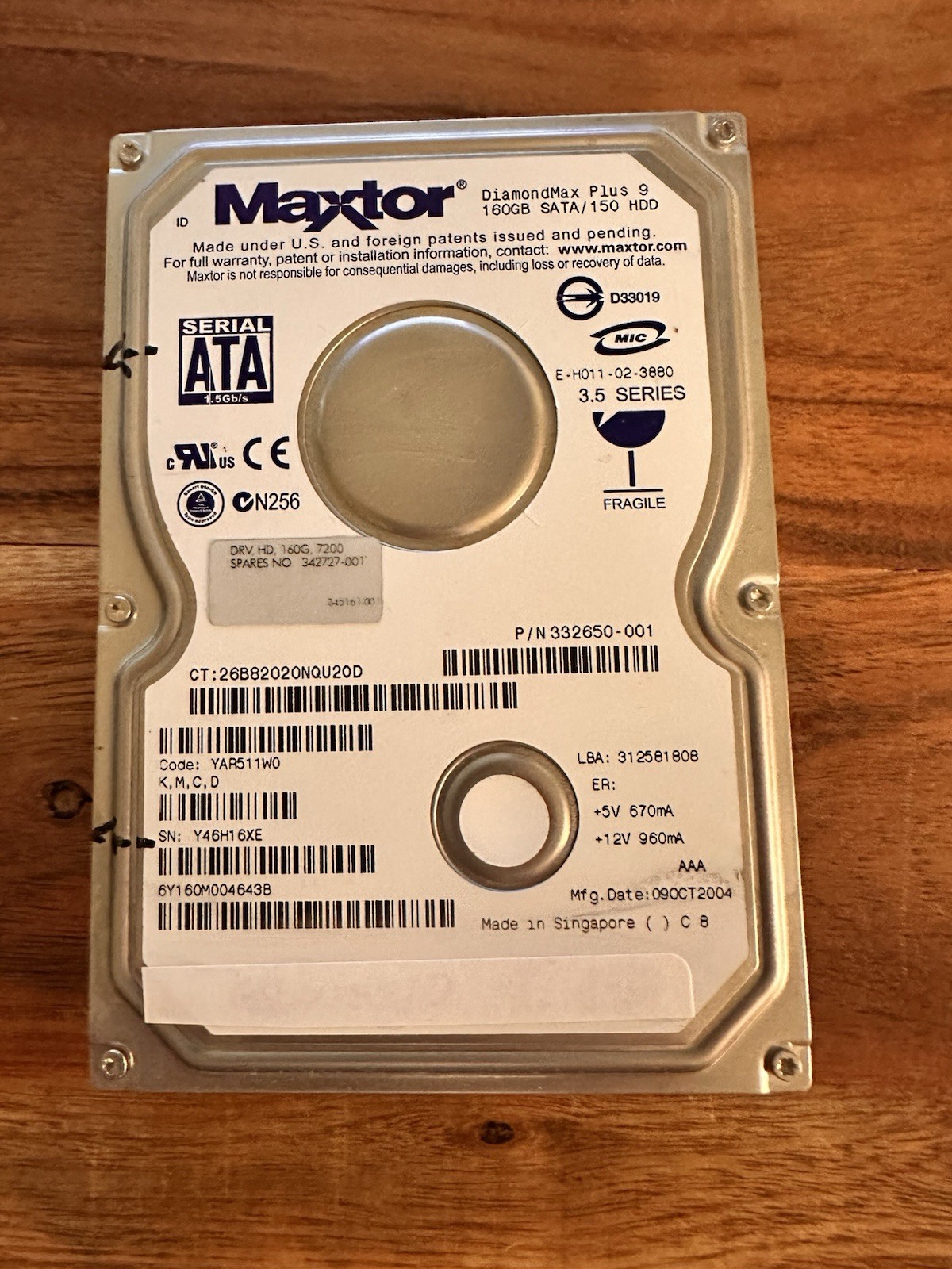 Maxtor DiamondMax Plus 9 160GB 3.5"  Hard Drive SATA Hp 342727-001 332650-001