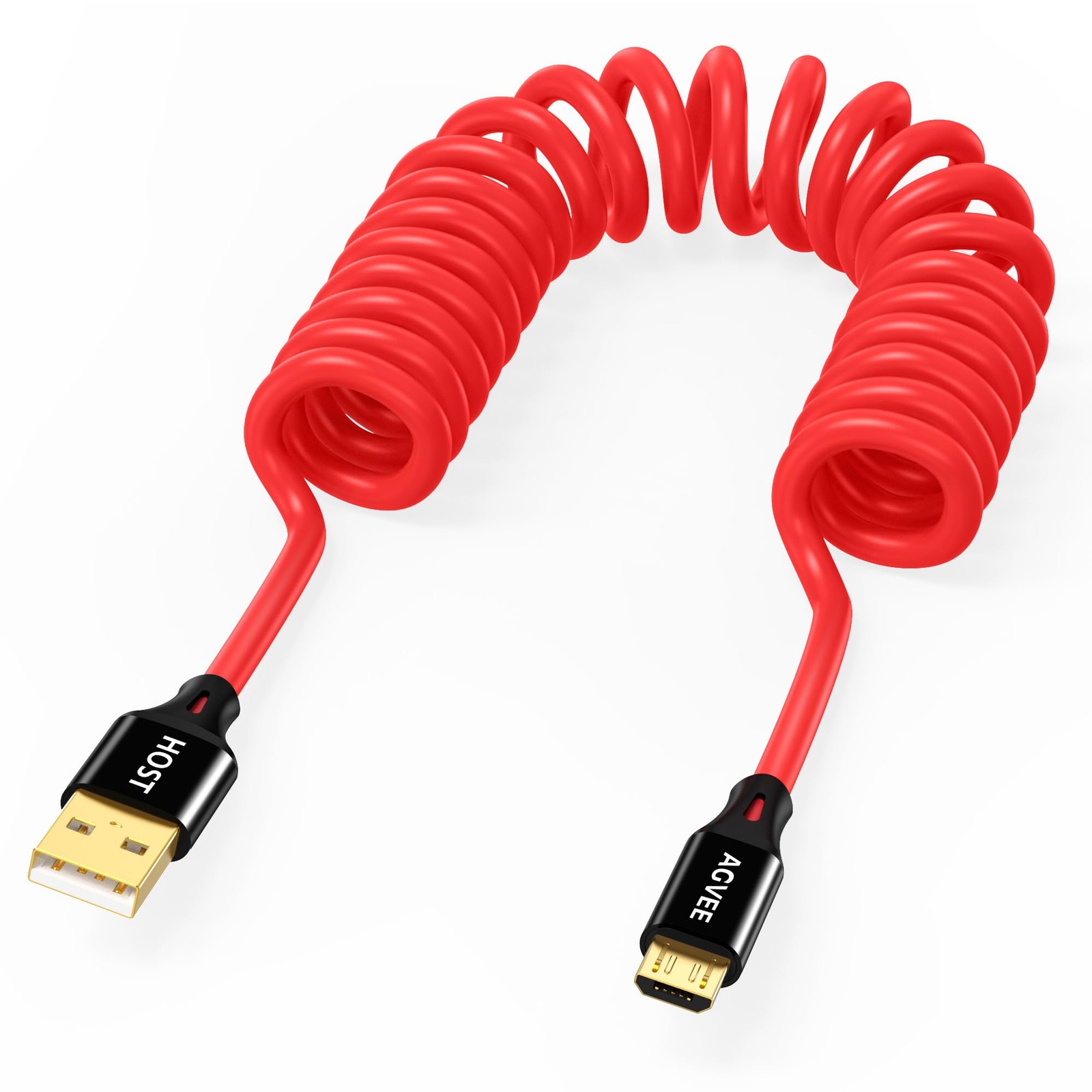 AGVEE 3ft Coiled USB-A to Micro USB Cable, [USB-IF Certified] 3ft, Red