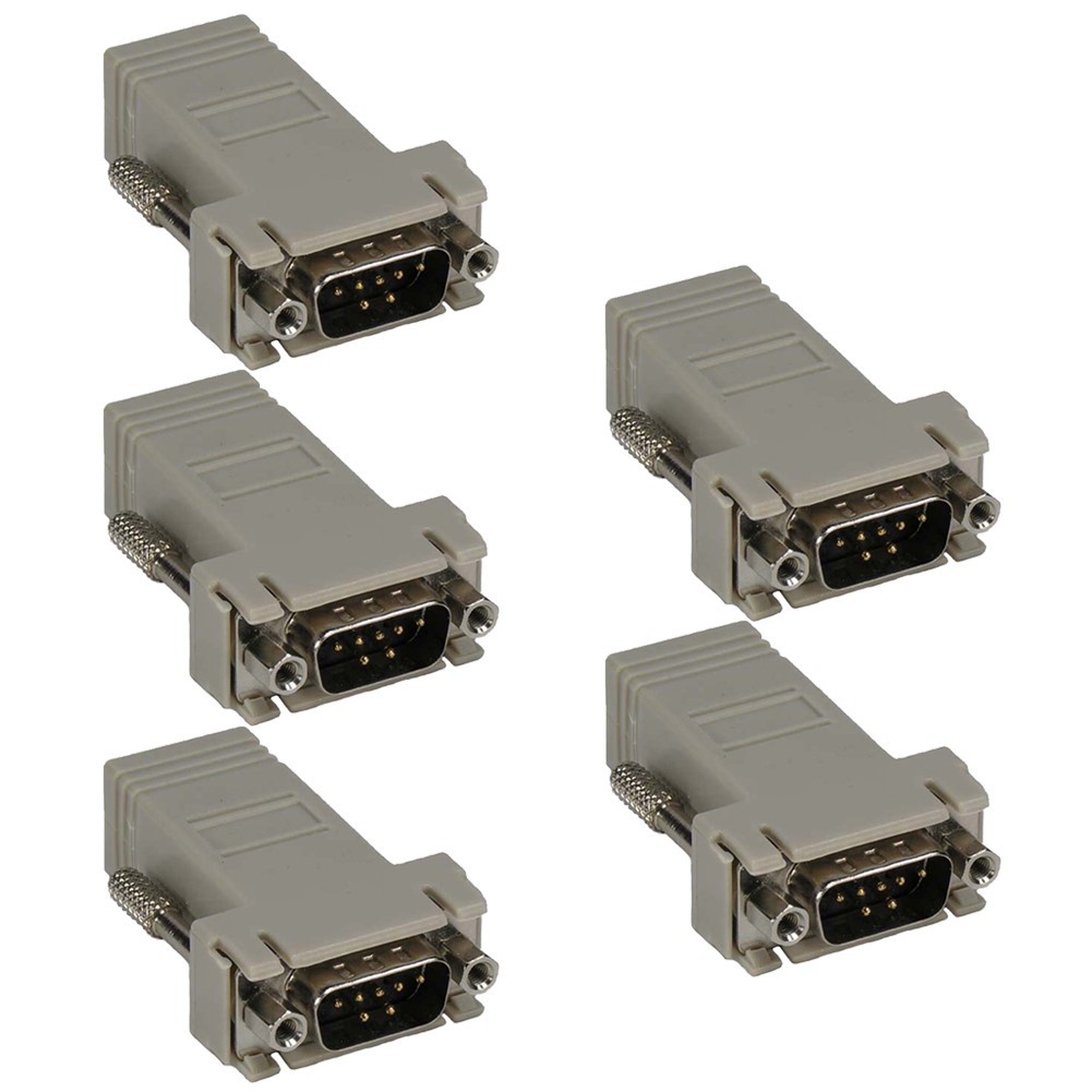 5 Pcs DB9 9-Pin RS232 Serial Male to RJ45 Network Adapter Modular Preassembled