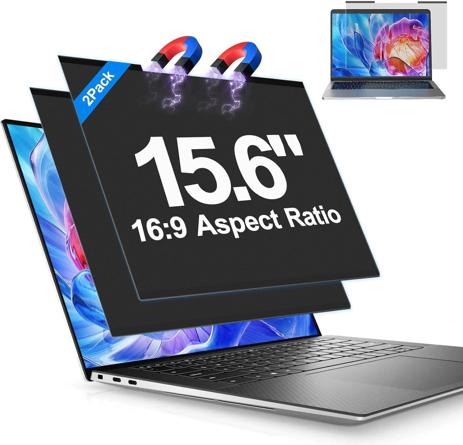 2Pack Magnetic Laptop Privacy Screen Filter 15.6 Inch for 16:9 Widescreen