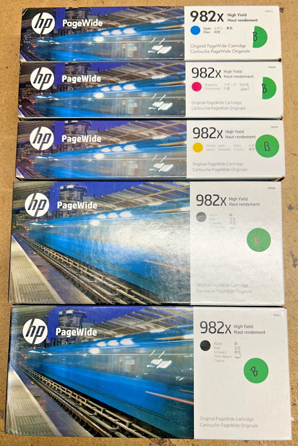 Genuine HP T0B27A Cyan + T0B28A Magenta + T0B29A Yellow + 2 T0B30A Black Ink Set