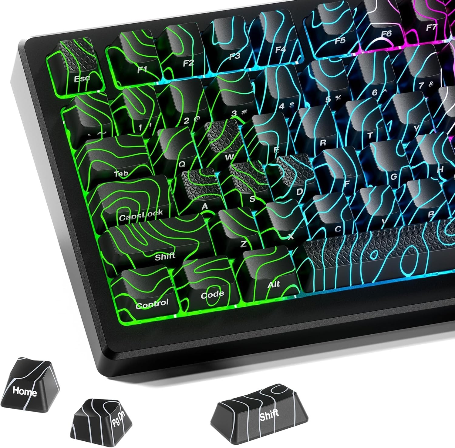 Shine Through Keycaps w/IMD Tech, Custom Topographic Keycaps 60 75 100 Percent