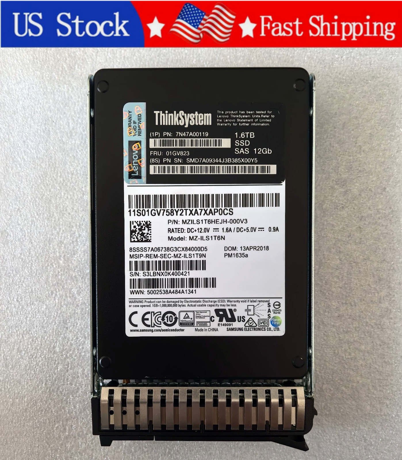 New Lenovo 01GV823 1.6TB SAS 2.5" 12Gb/s SSD PM1635A Server Solid State Drive