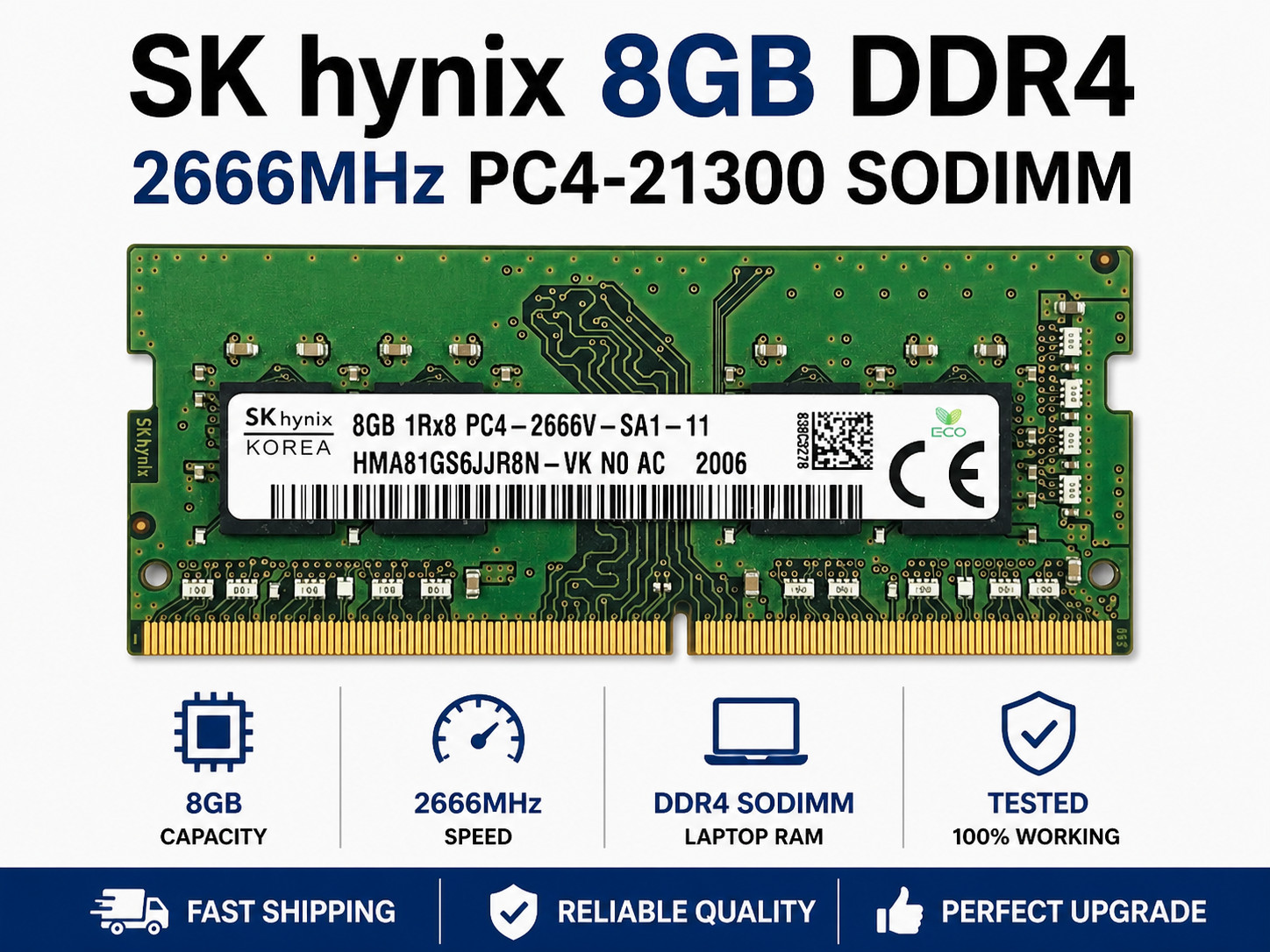 SK hynix 8GB DDR4 2666MHz Laptop Memory PC4-21300 SODIMM 1Rx8 Tested Working