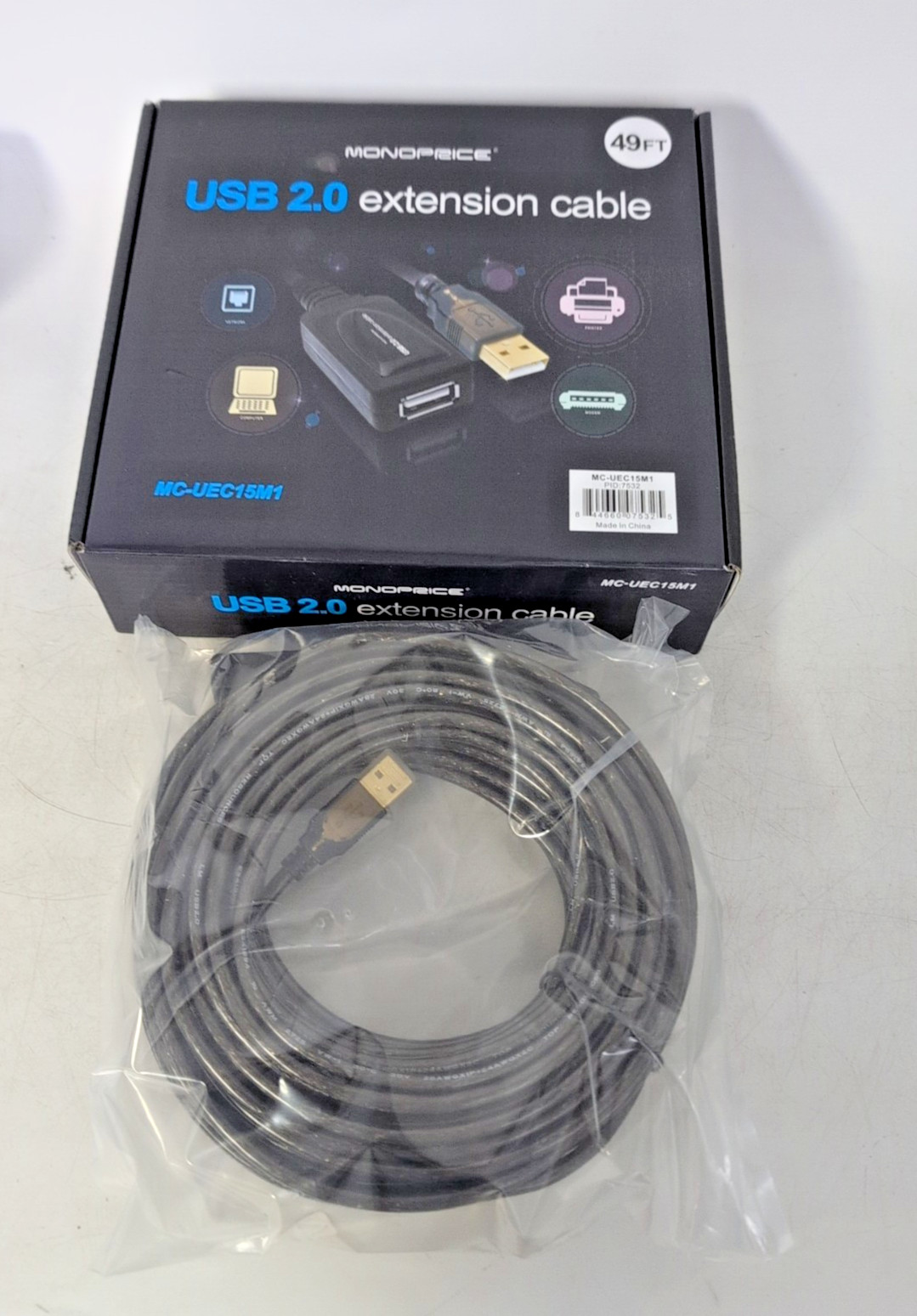 Monoprice USB 2.0 Extension Cable 49ft Male to Female MC-UEC15M1
