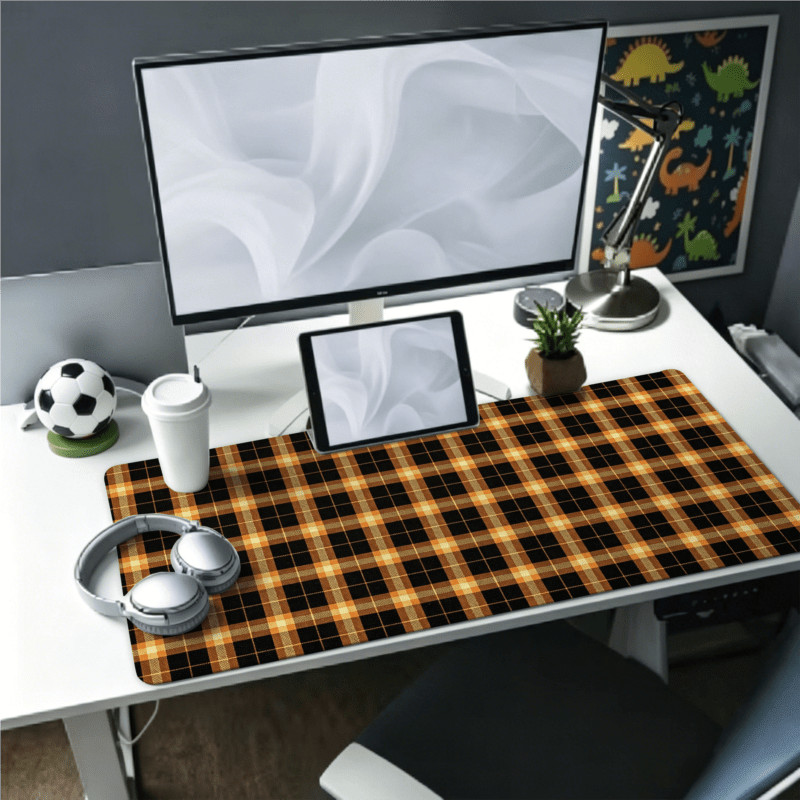1pc Non-Woven Black Orange Yellow Classic Retro Checkered Texture Pattern Mous