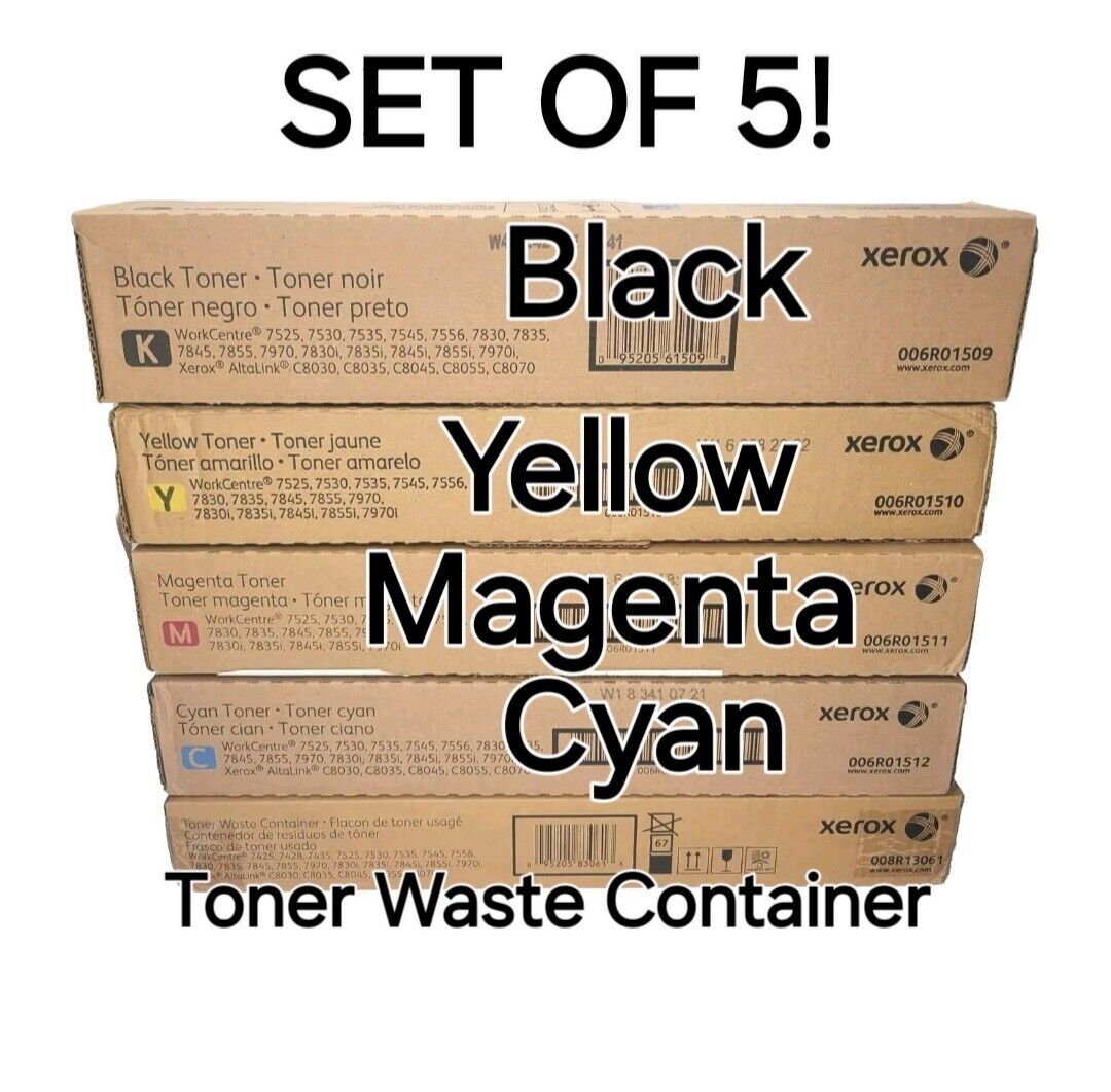 Xerox WorkCentre Toner Bundle CMYK + Waste Container 5 Piece Set