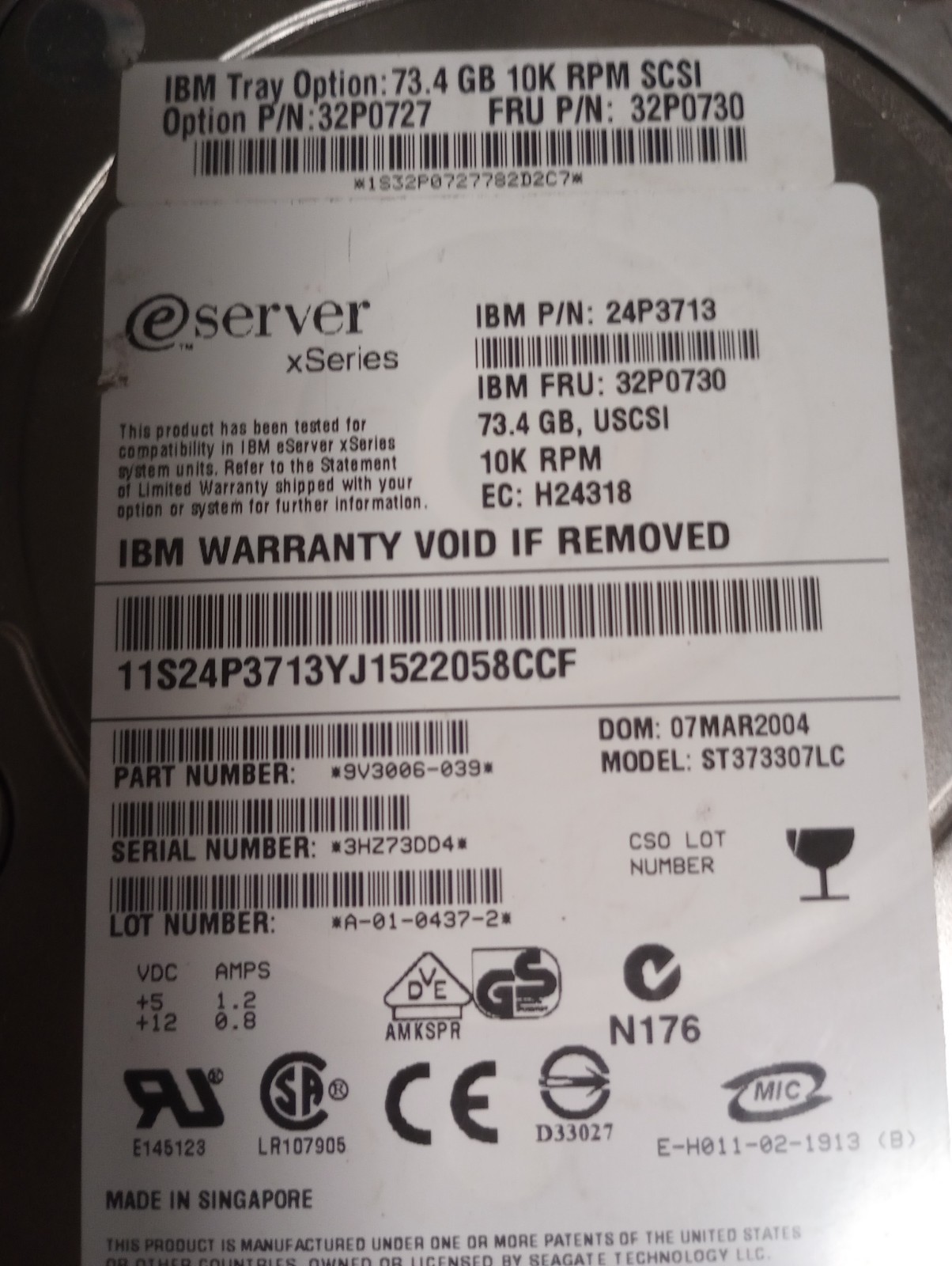 IBM x360 73.4 harddrive SCSI SCA Ultra 320  Hardrive only