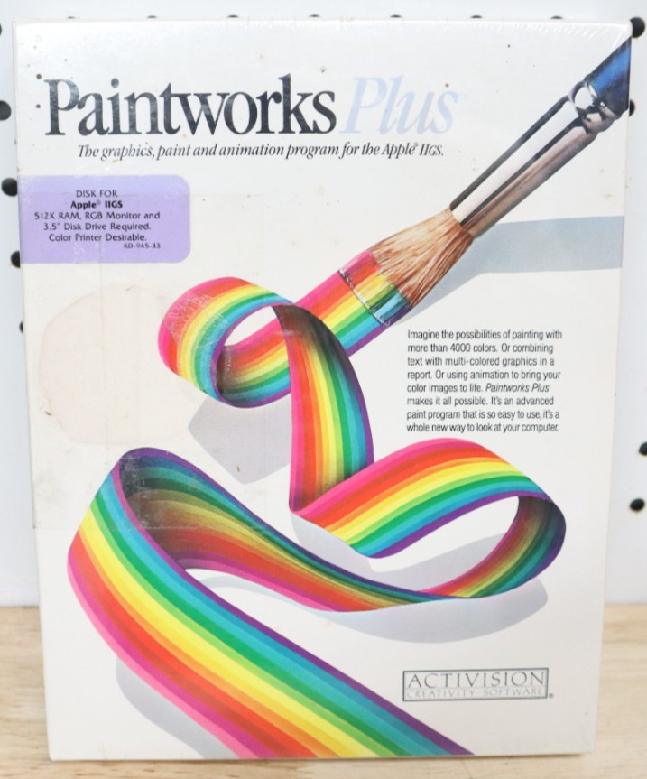 Vintage Rare New / NOS 1986 ActiVision Apple II GS PAINTWORKS PLUS Software USA