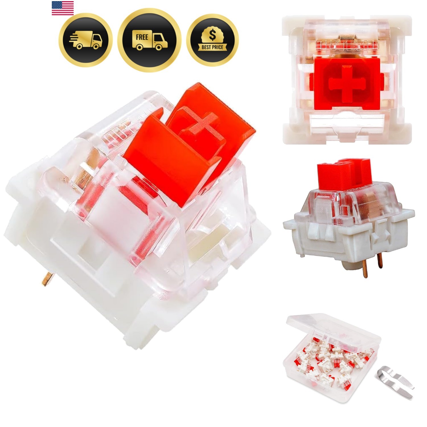 Red Switches 20 Pack, 3 Pin 45gf Linear/RGB/Dustproof/RGB Key Switch - Cherry...