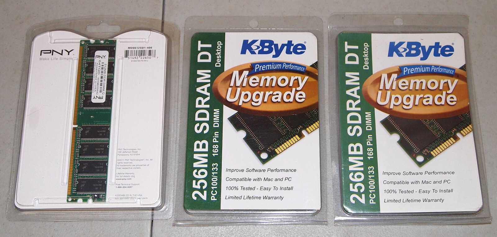 New Sealed Vtg 2- K-BYTE Memory Upgrade 256 MB & PNY 512 MB Memory Upgrade