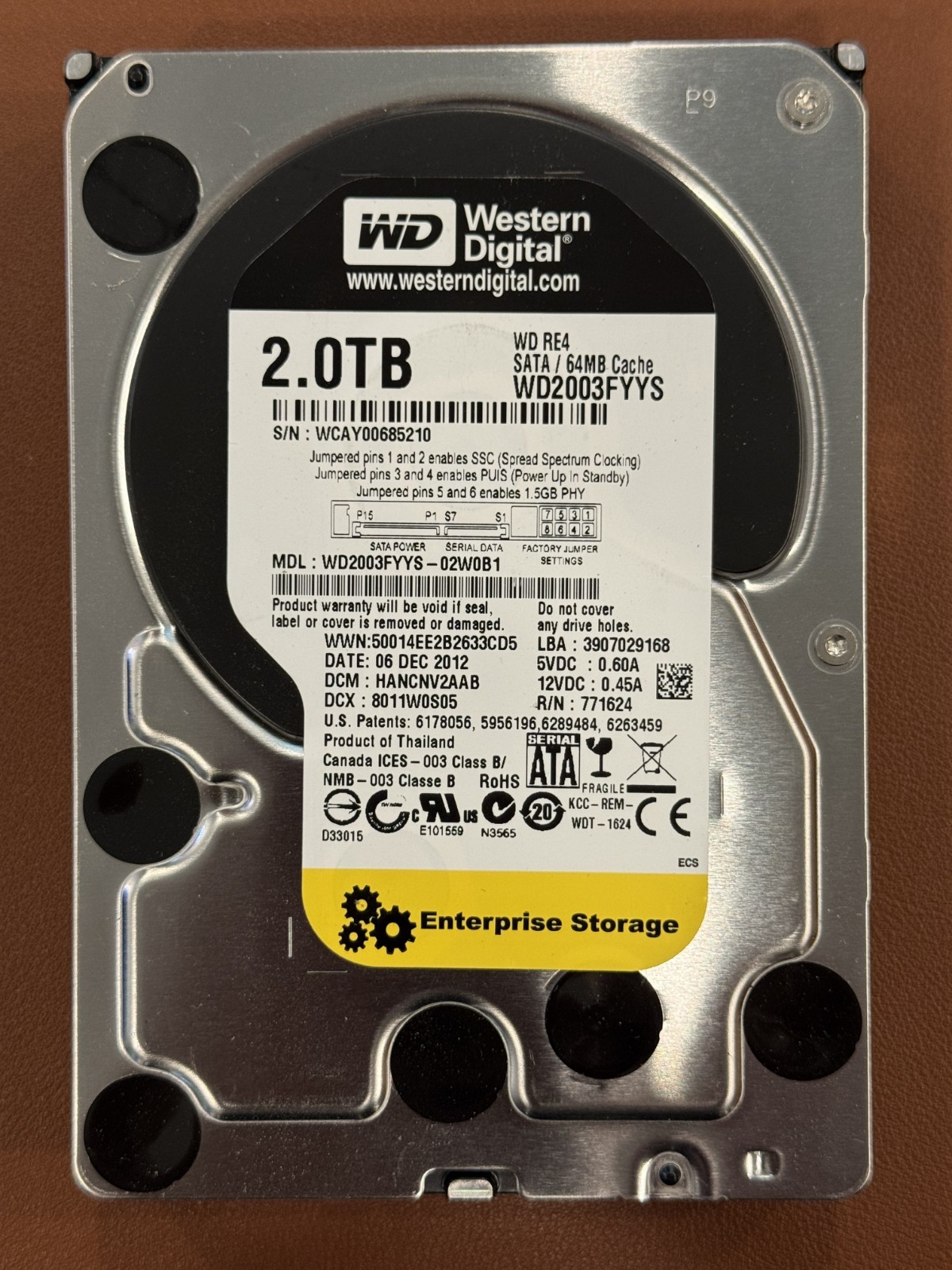 Western Digital WD2003FYYS-02W0B1 2TB HDD (POC-91, POH-64,019)