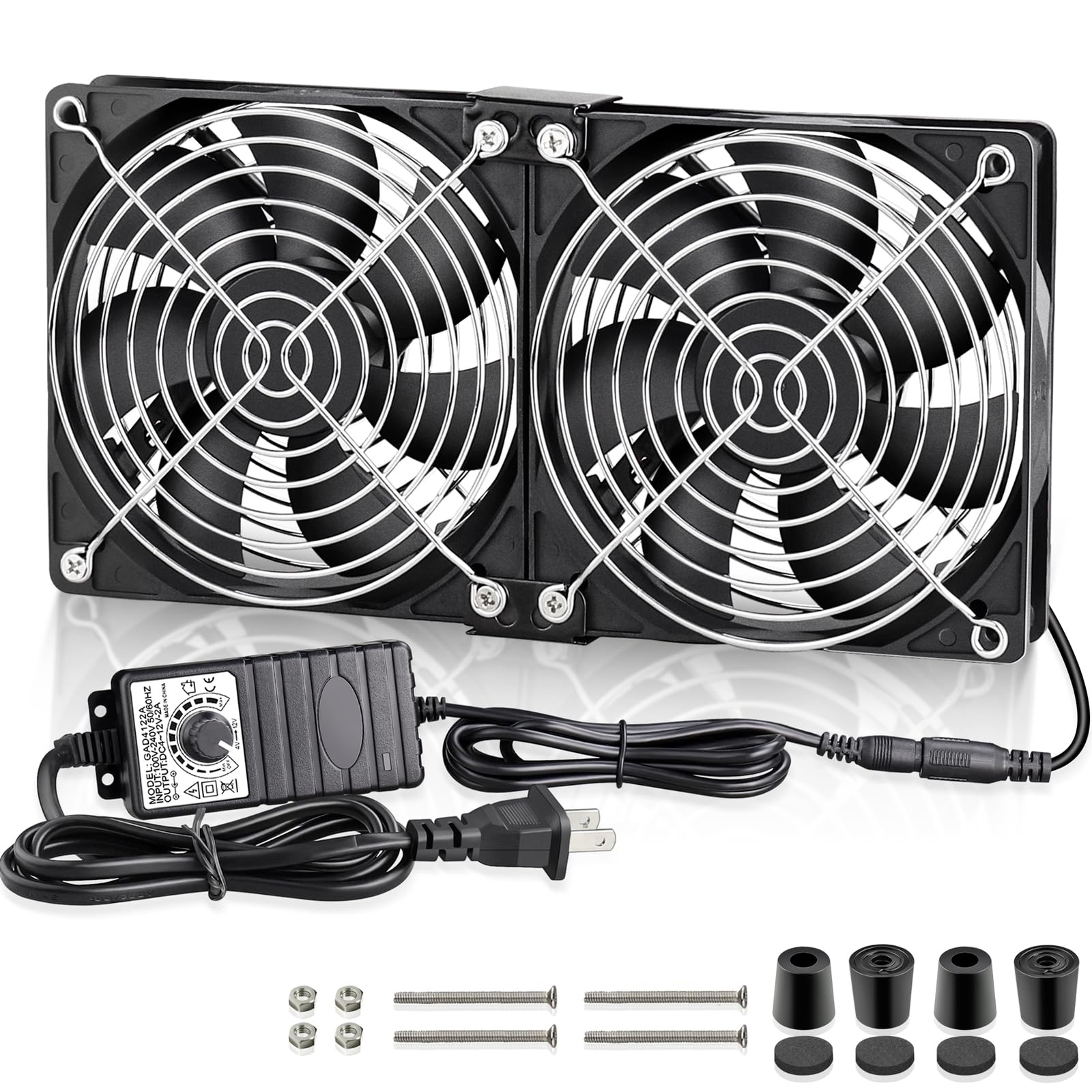 Big Airflow Dual 120mm Fans Dc 12v Powered Fan With Ac 110v 240v Speed Control C