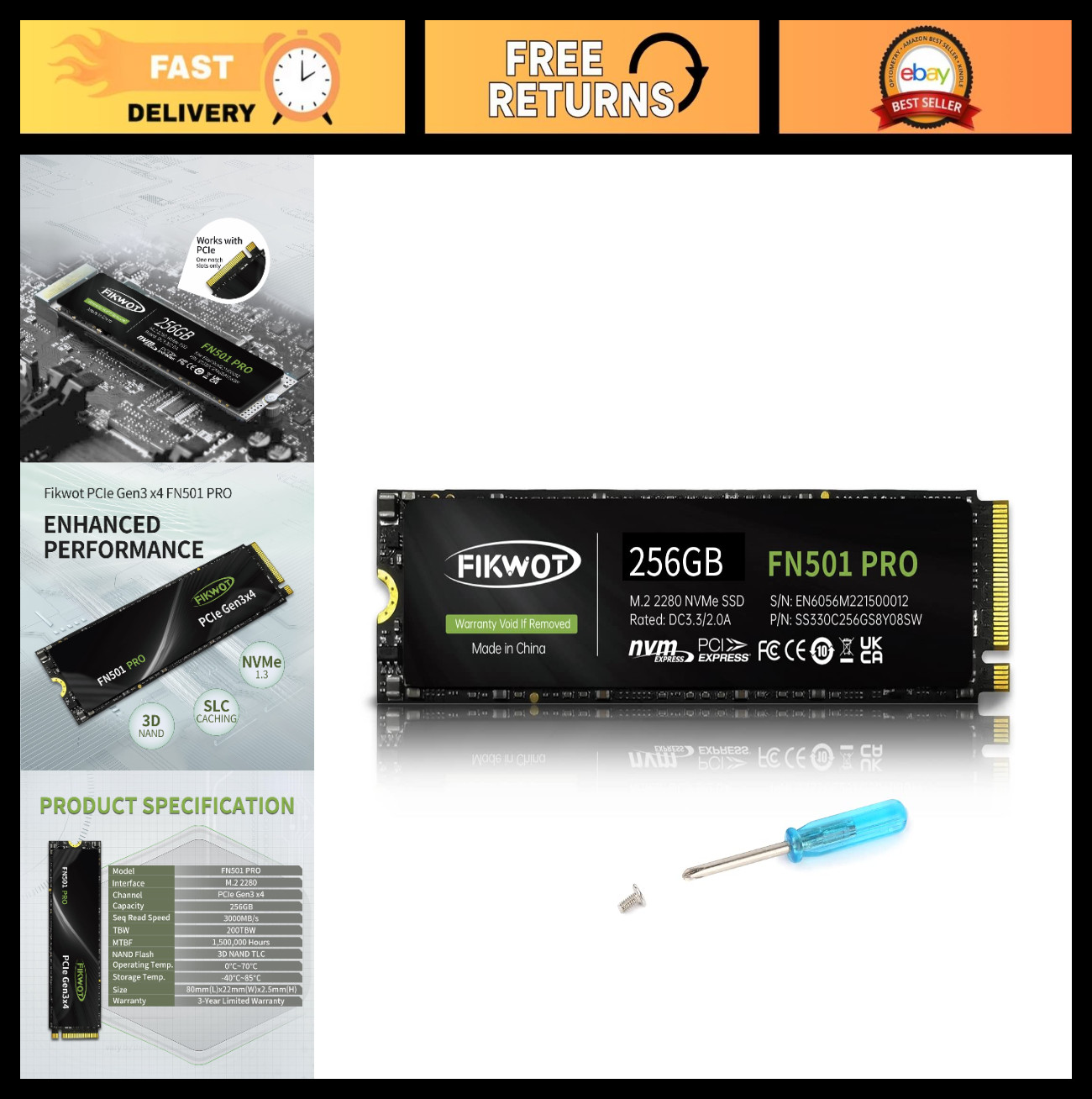 256GB NVMe M.2 2280 PCIe Gen3 SSD - High-Speed Internal Solid State Drive, Graph