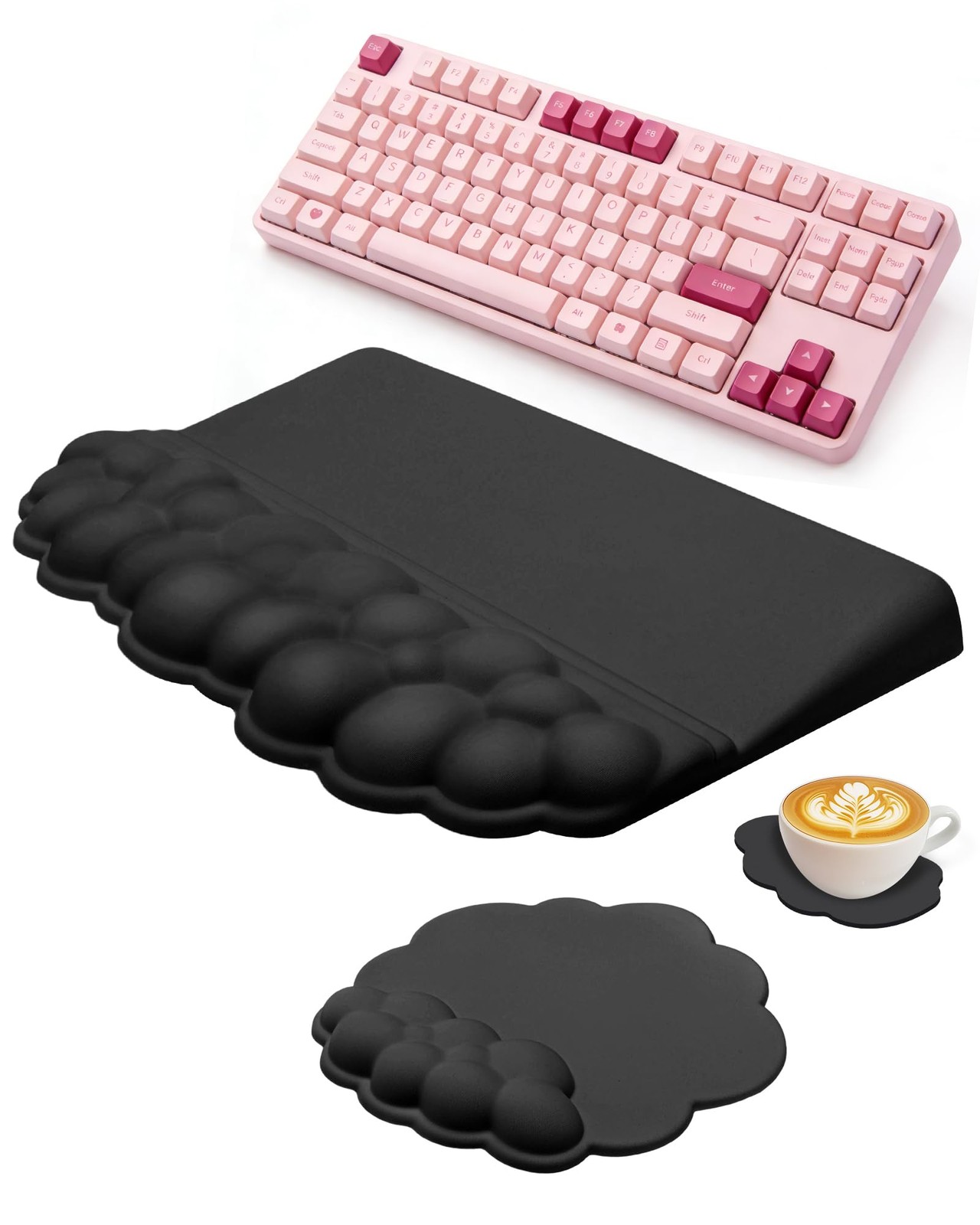 PVIPCZ Ergonomic Cloud Wrist Rest Set for Keyboard Mouse - Black