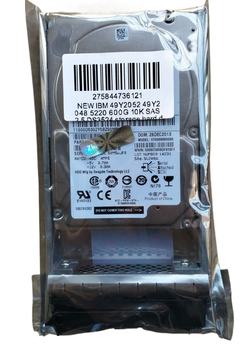 IBM 49Y2052 49Y2048 5220 600G 10K SAS 2.5 DS3524 storage hard drive
