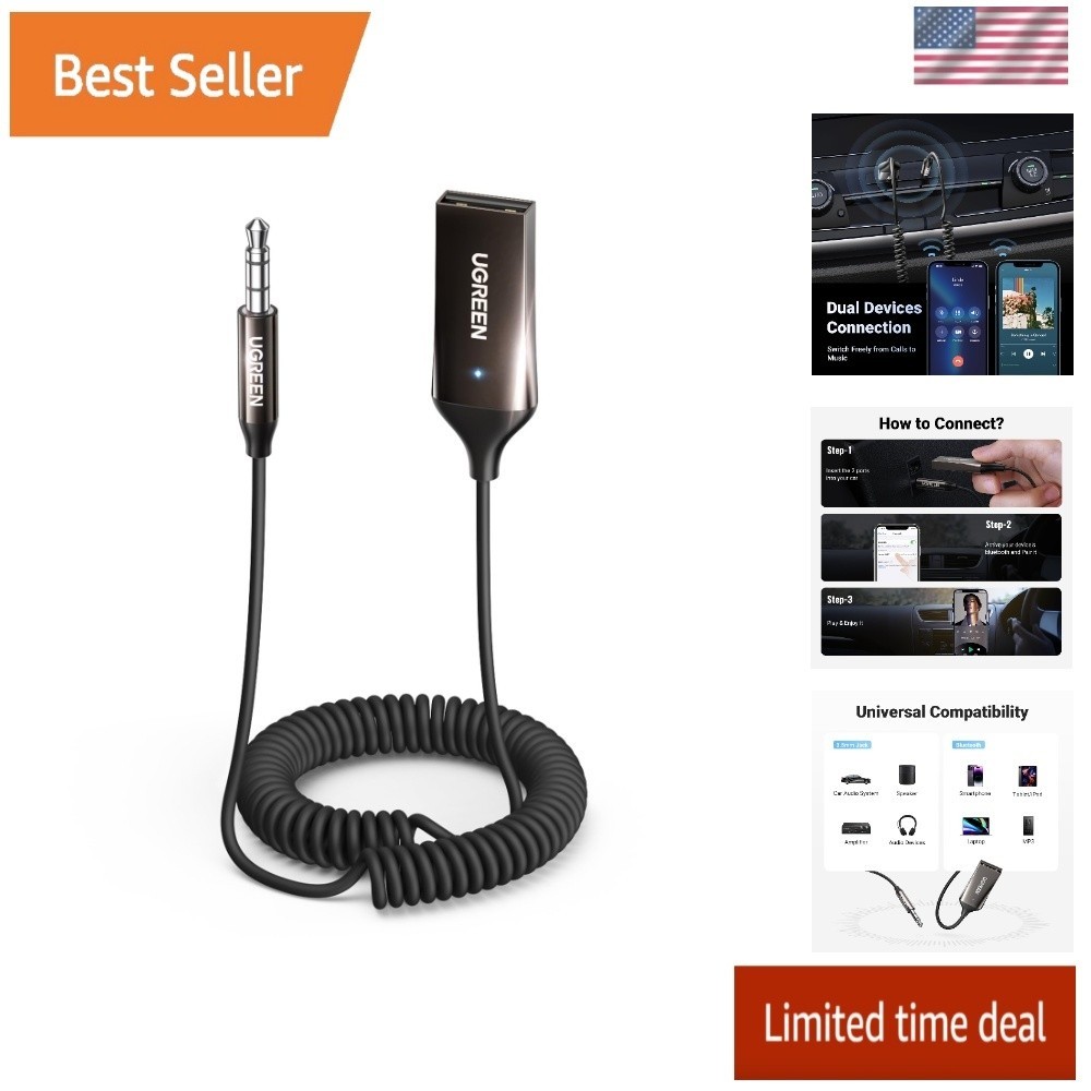 UGREEN Aux to Bluetooth 5.4 Adapter 3.5mm Bluetooth Receiver for Car USB 2.0 to