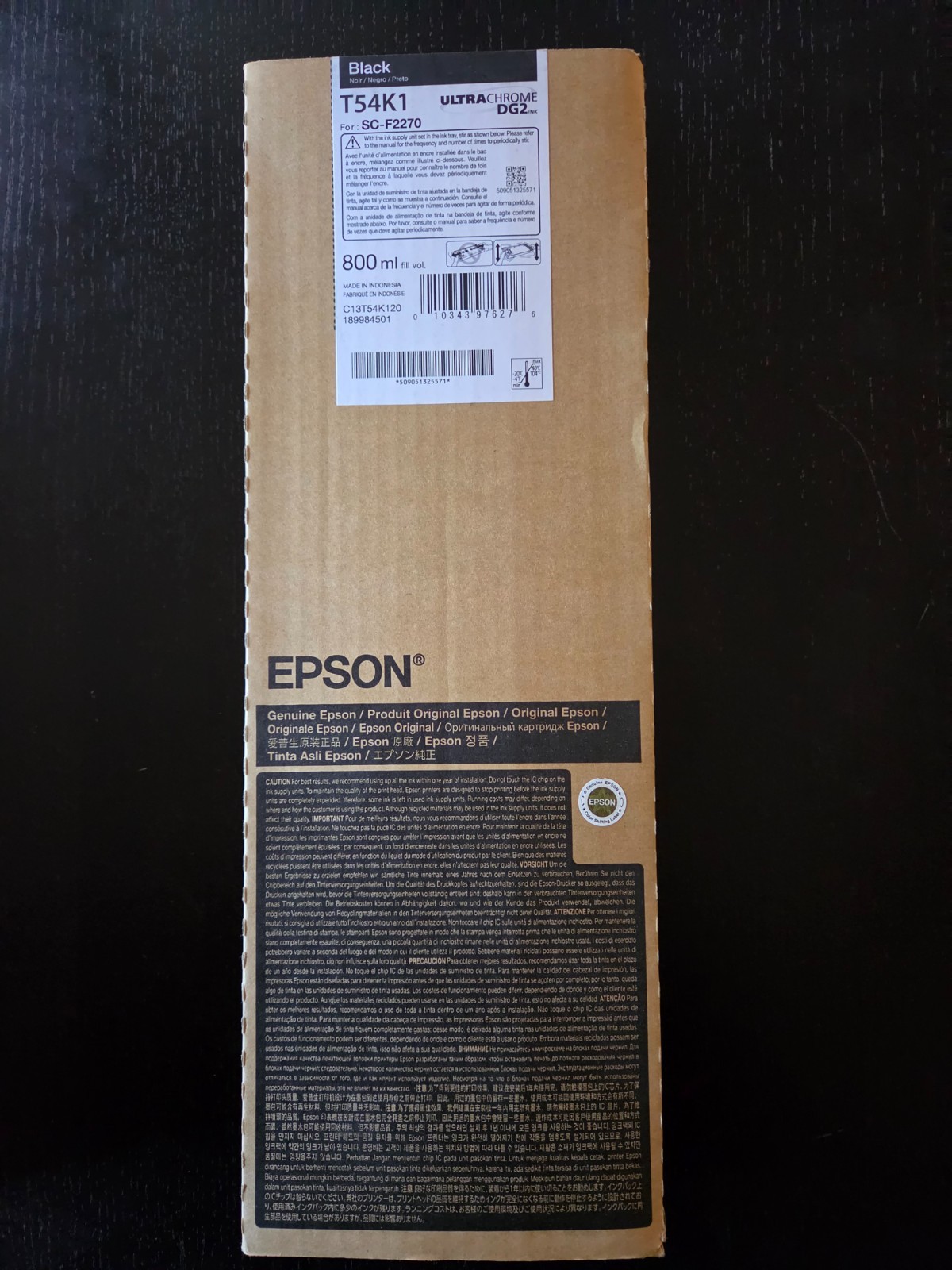 GENUINE Epson UltraChrome DG2 Black Ink 800ml For F2270 (T54K1)