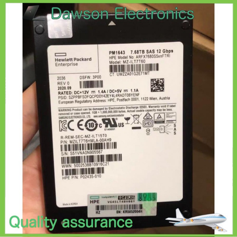 Used Samsung HPE PM1643 7.68TB SSD 2.5" SAS 12Gb/s MZ-ILT7T60 MZILT7T6HMLA-00AH9