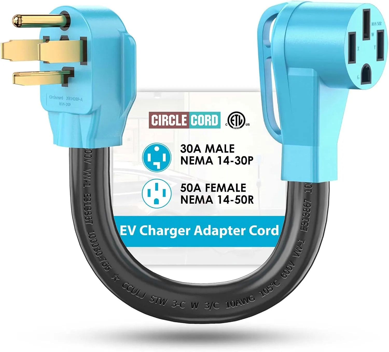 4 Prong NEMA 14-30P to 14-50R EV Charger Adapter Cord Heavy Duty Portable Cable