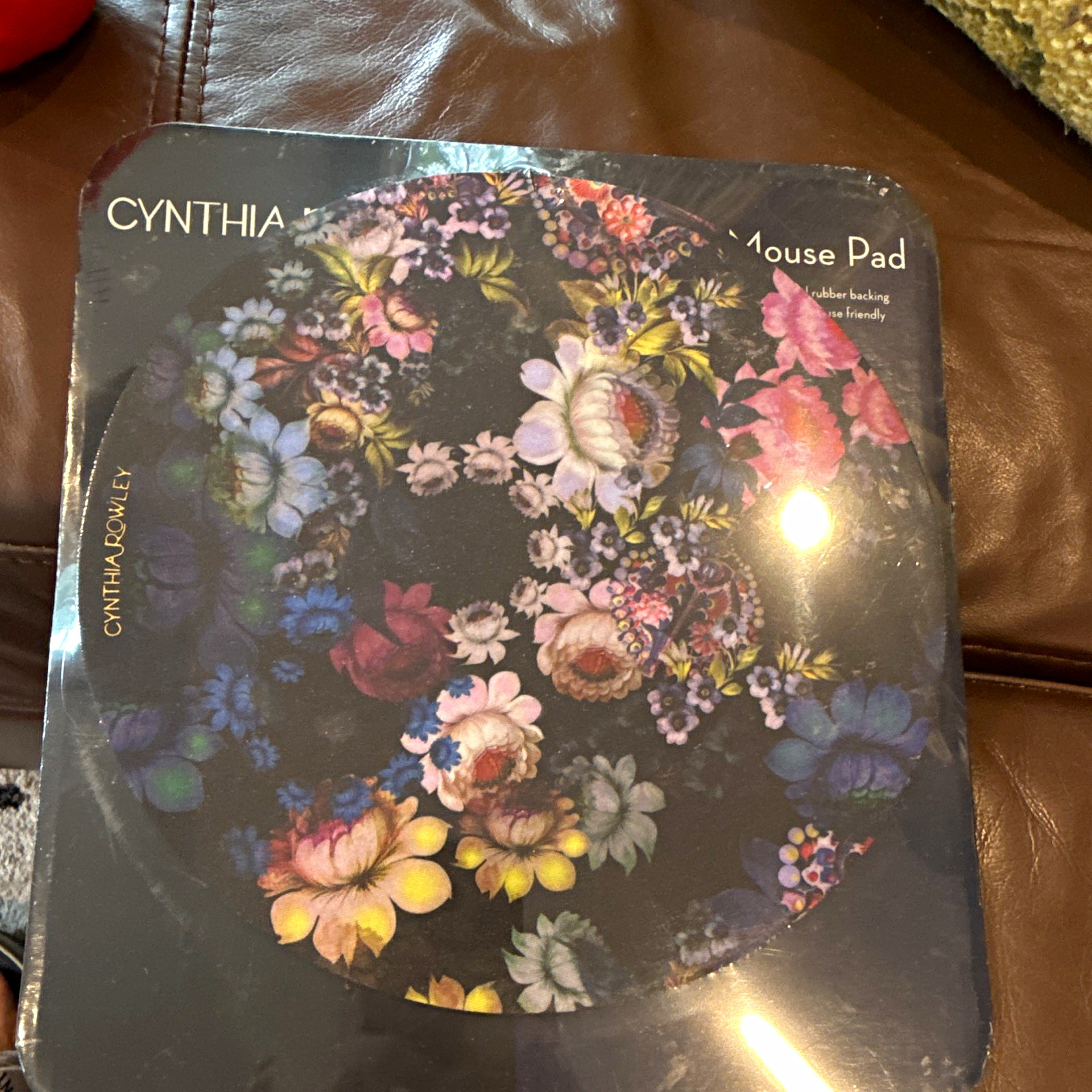 Cynthia Rowley Floral Patterned Mouse Pad Multicolor Black 9x8 in