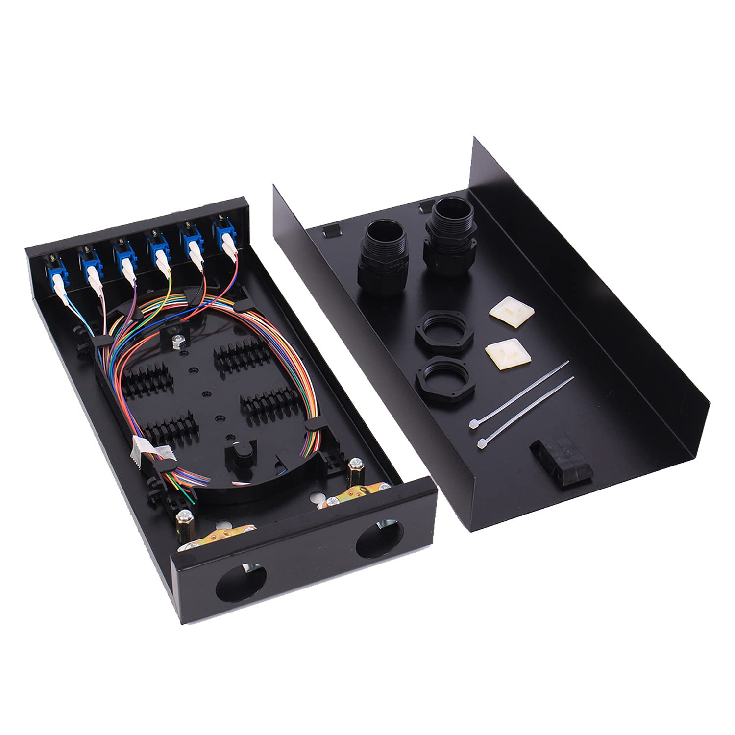 LC-SM 6 Duplex Box Cables 12 Port Wall Mount Fiber Enclosure with Spool