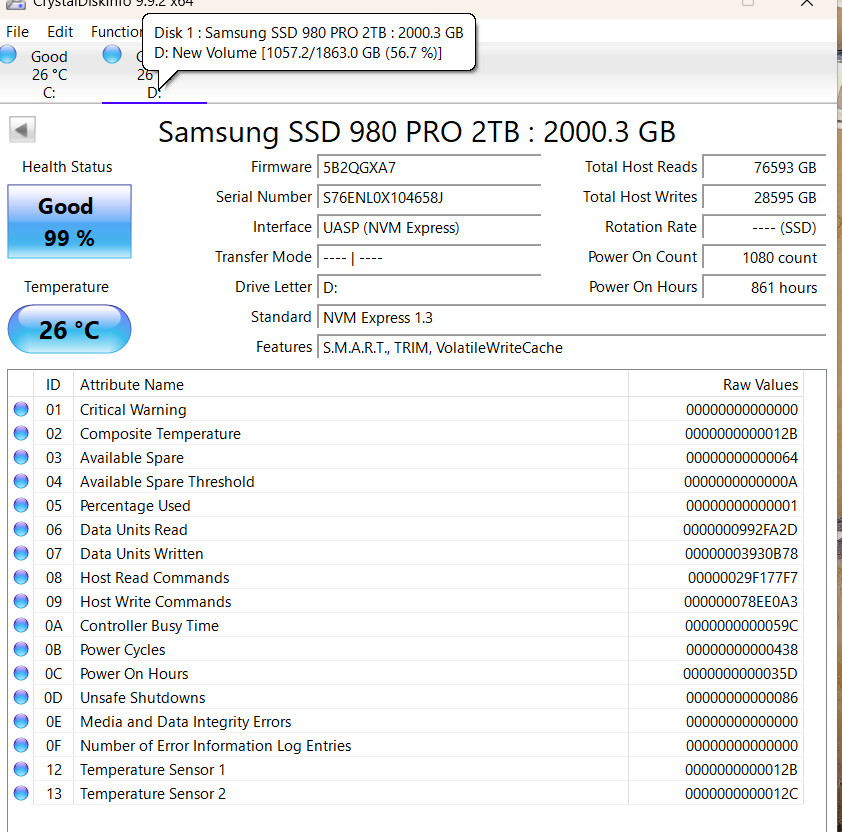 Samsung 980 PRO 2TB NVMe M.2 2280 PCIe 4.0 SSD MZ-V8P2T0
