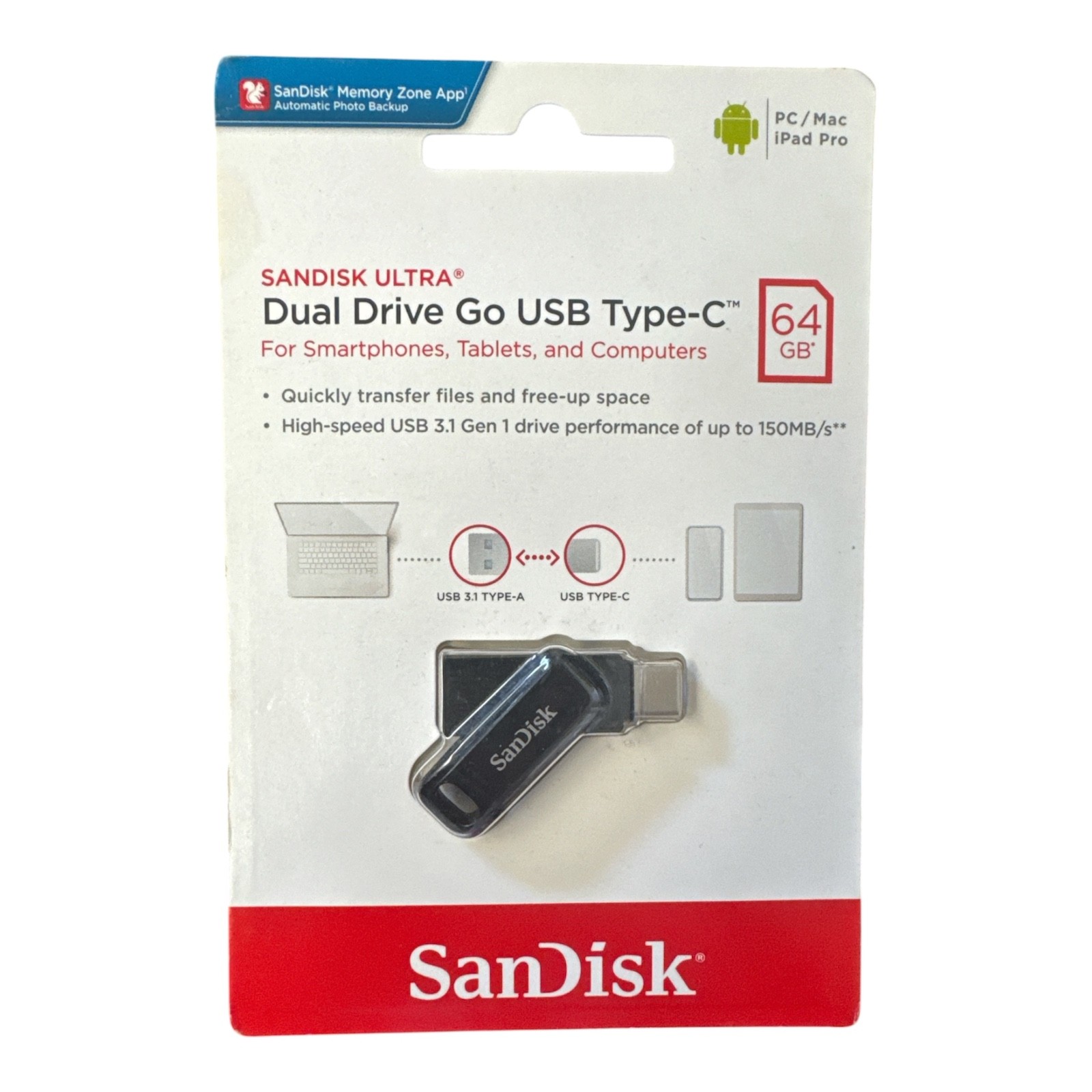 SanDisk 64GB Ultra Dual Drive Go USB Type-C Flash Drive