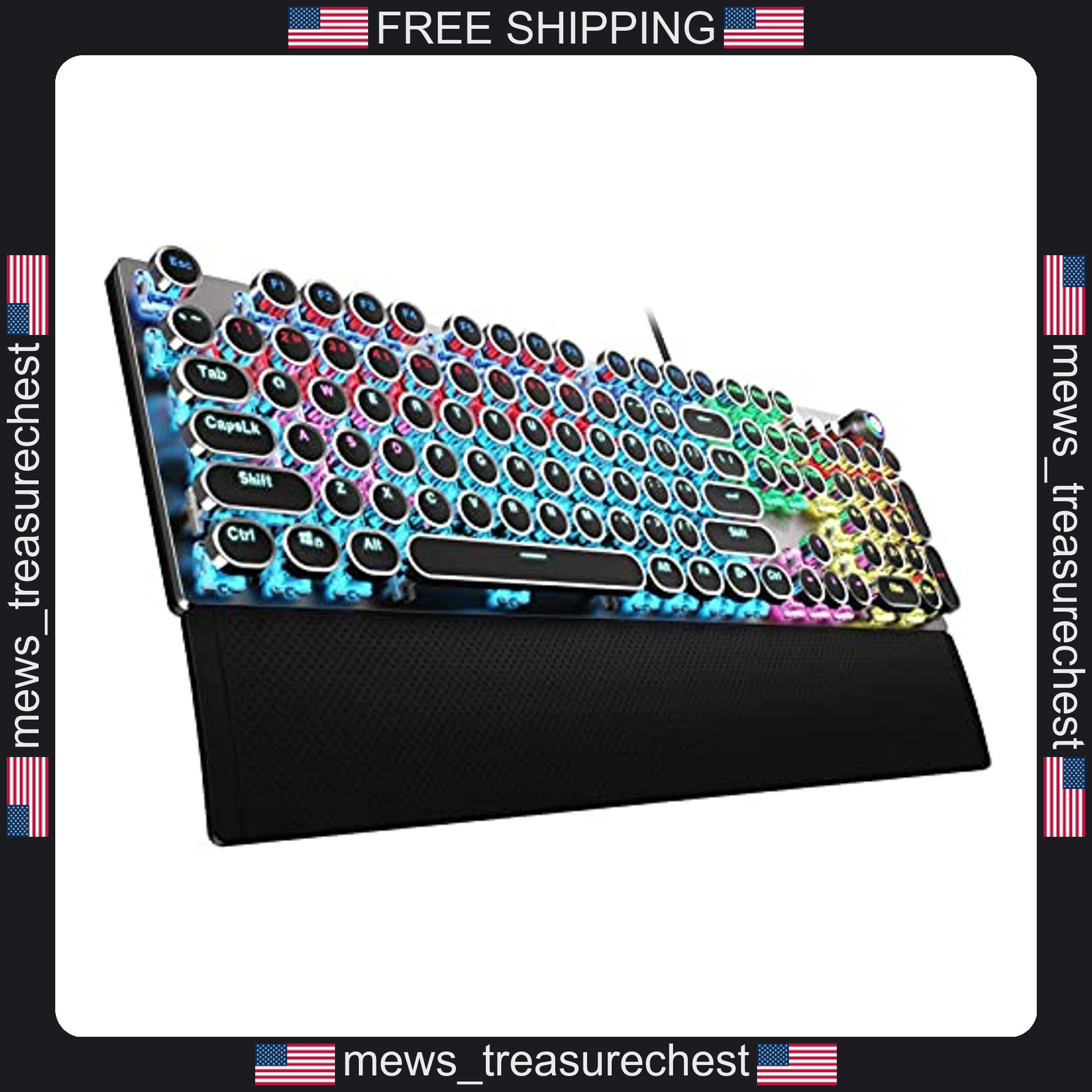 Mechanical Gaming Keyboard Wired 104 Keys Retro Typewriter Style Blue Switch