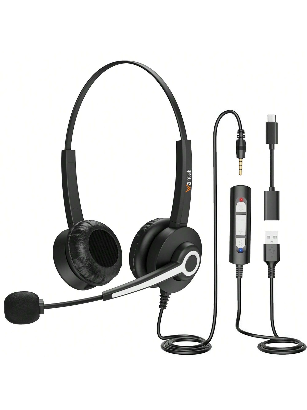 USB Headset with Mic 3-In-1 Computer Headset  Audio Controls & Noise Cancelling