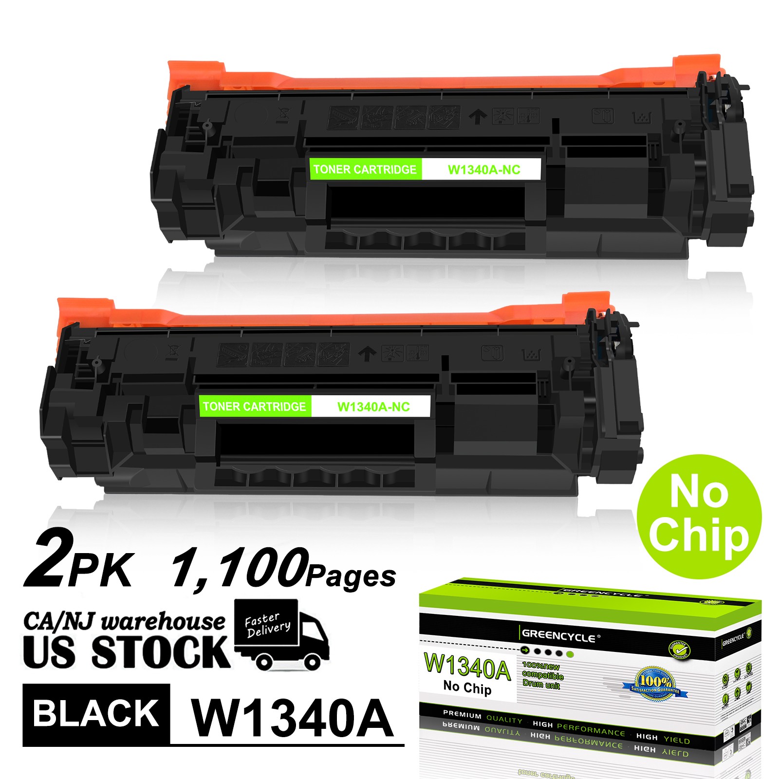Greencycle 2PK W1340A 134A No Chip Toner Cartridge For HP Laserjet MFP M234sdwe