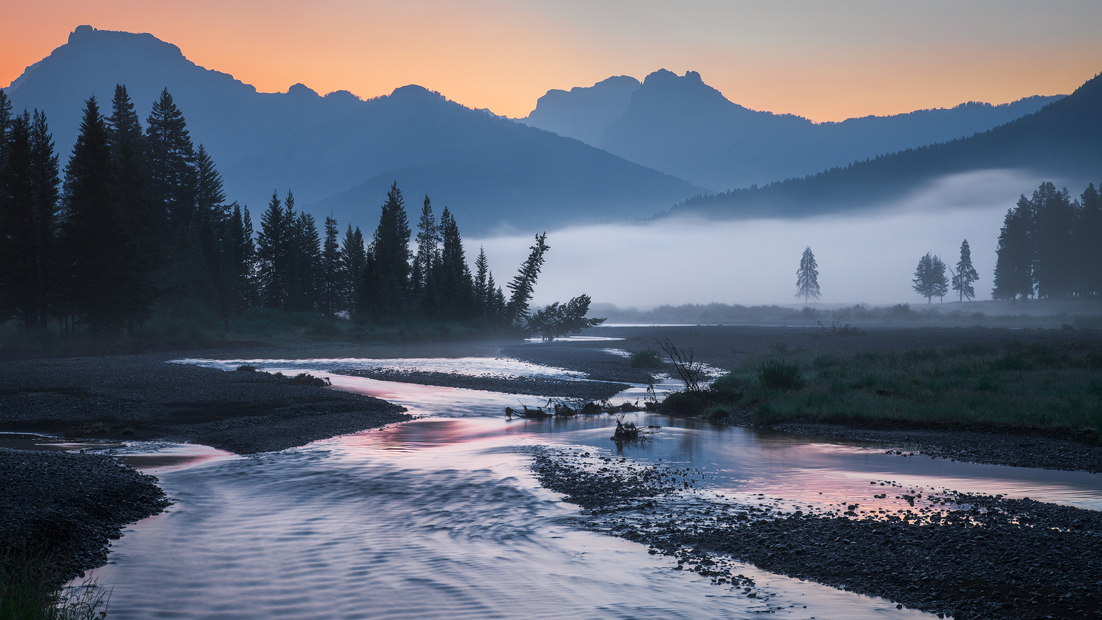 Landscape nature mountains valley sunrise morning mist Custom Gaming Mat Desk