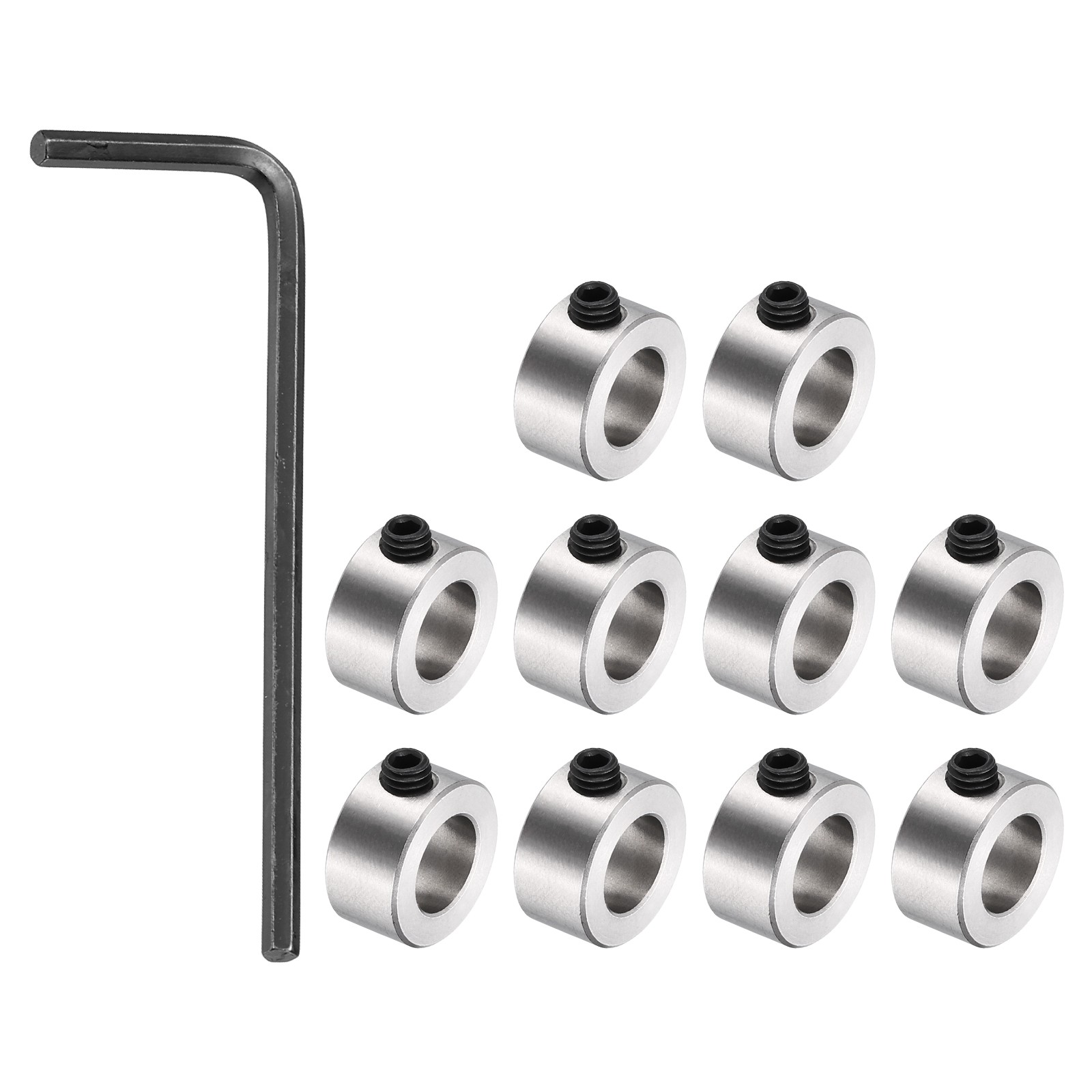 10Pack Shaft Lock Collar 8.05mm Bore 14mm OD 7mm H Collar Set, Metallic Silver
