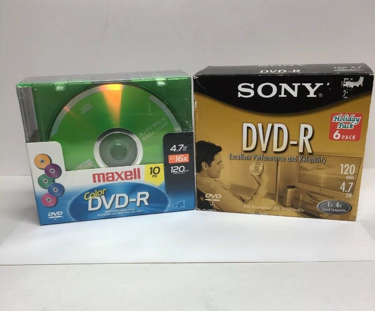 Maxell Color DVD+R 4.7GB 16X Speed 120 Min. 10x Pack & Sony DVD-R 6x Pack