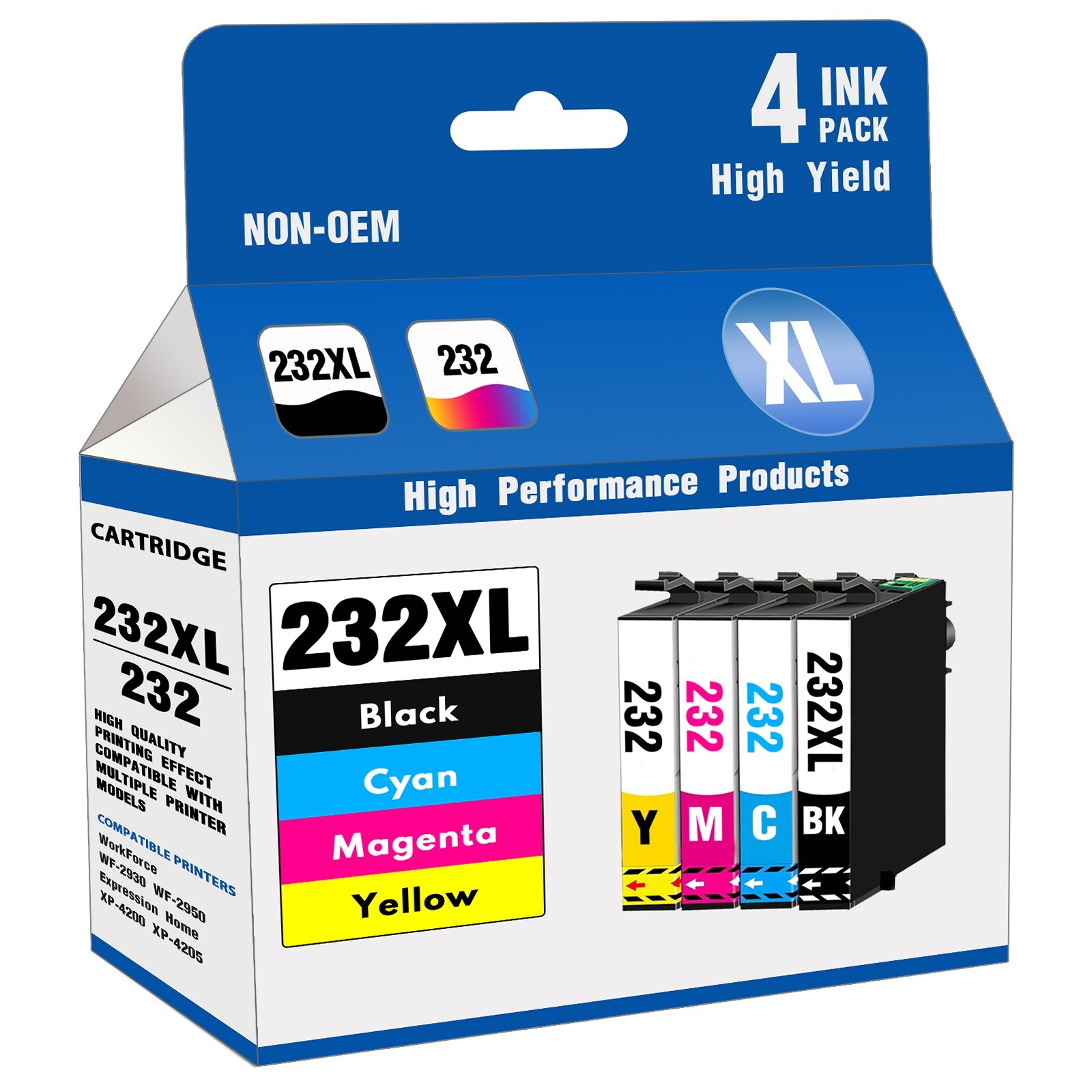 232XL Ink Replacement for Epson XP-4200 WF-2950 WF-2930 Printers (4-Pack)