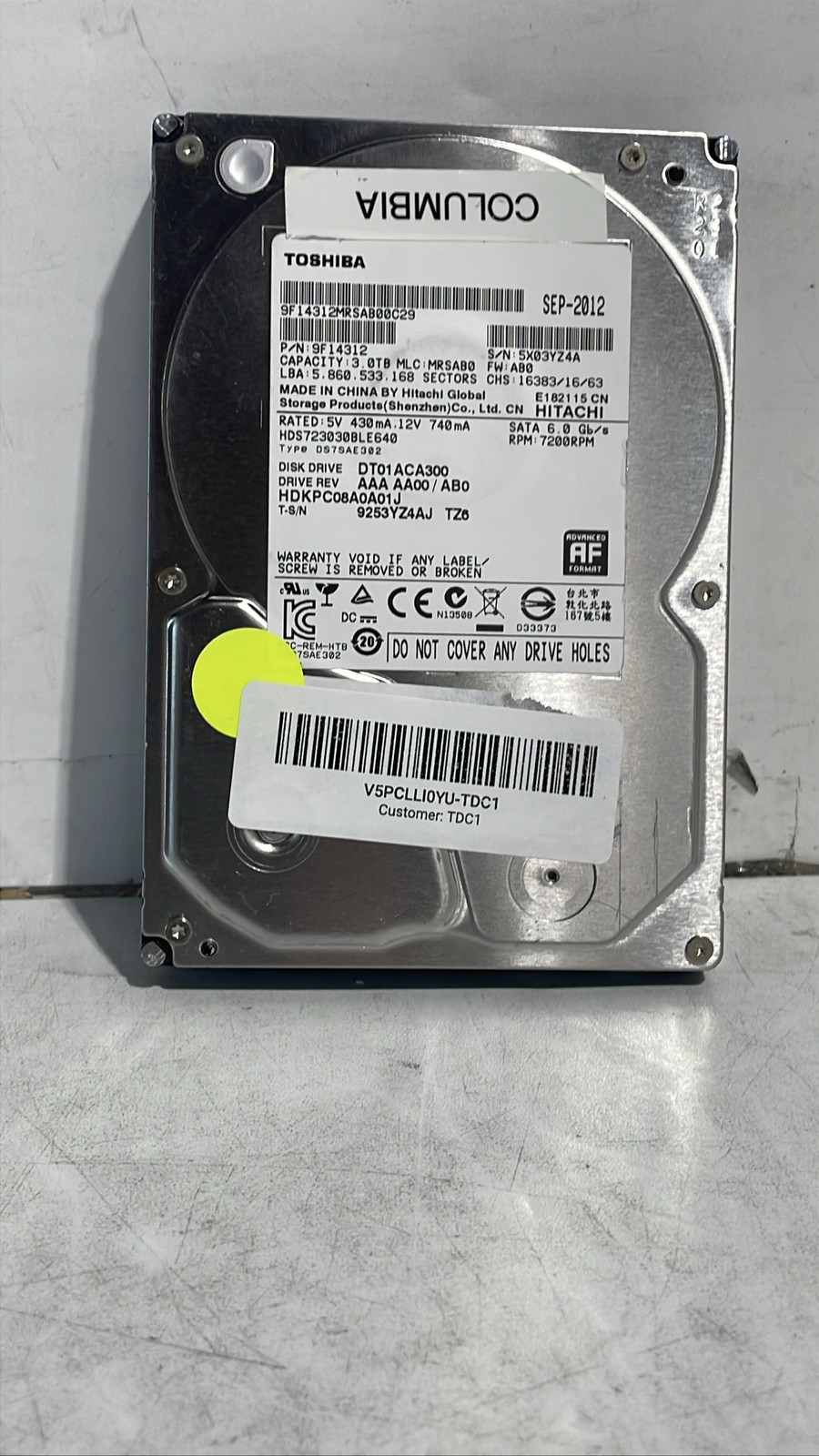 Toshiba DT01ACA300 3TB 3.5-Inch SATA III 7200RPM Mechanical HDD for Desktop Unit