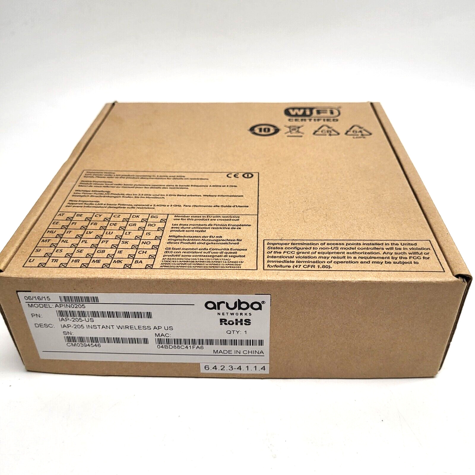 SEALED NEW Aruba AP-205 Wireless Access Point, 802.11ac, 2x2:2, Dual Radio