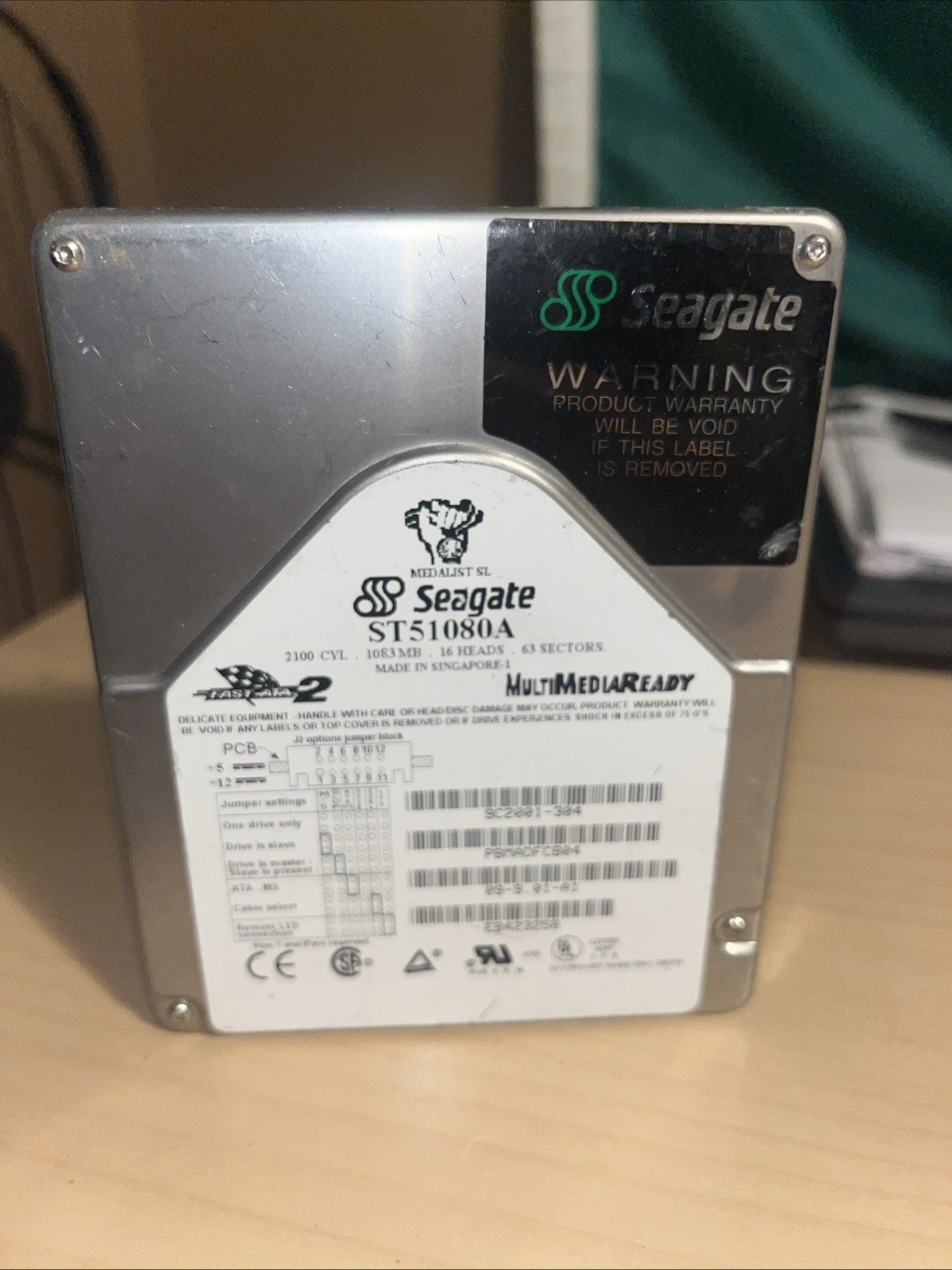 Vintage Seagate Medalist SL ST51080A 1GB 3.5" Hard Drive 9C2001-302