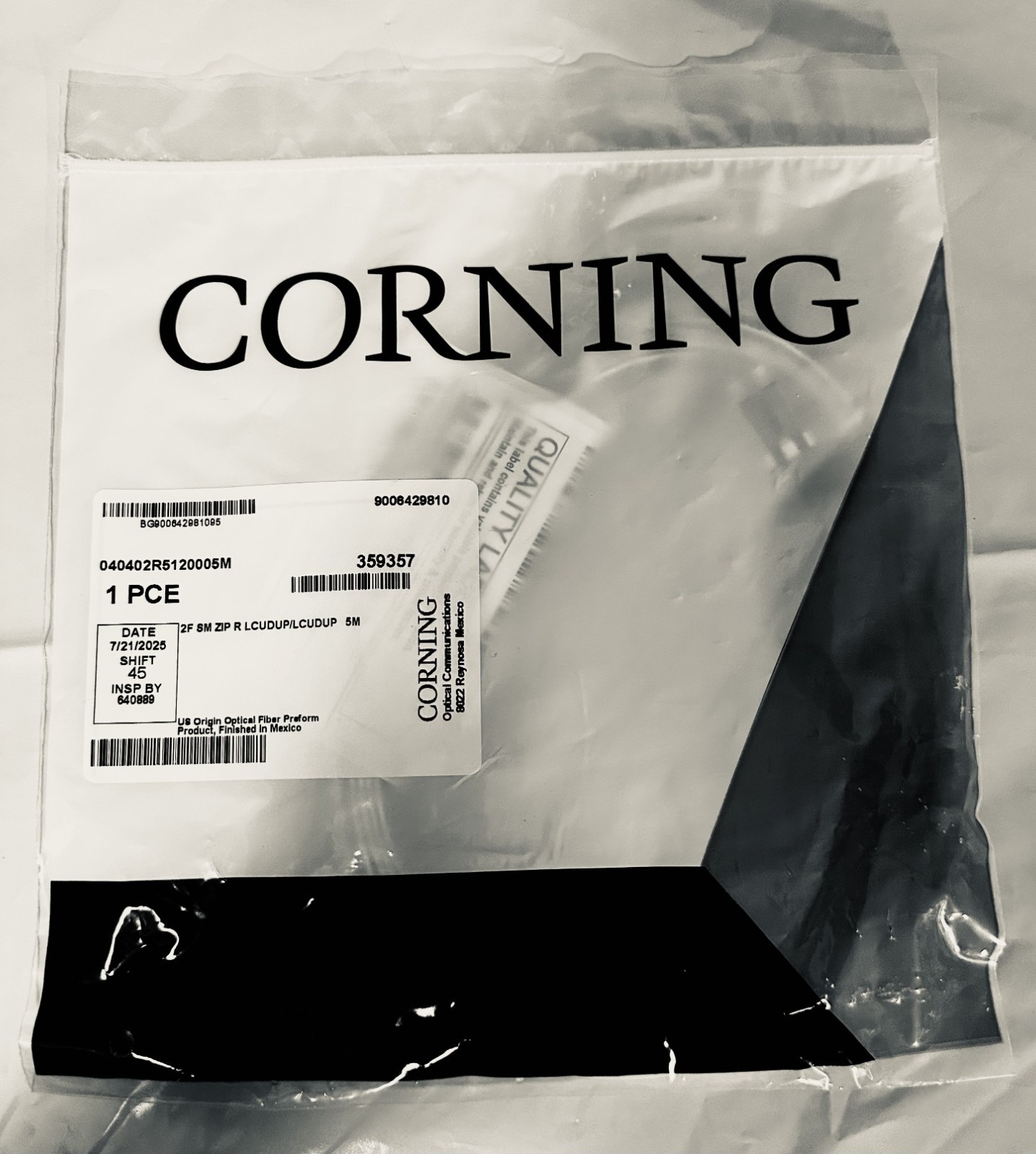 5X - Corning 040402R5120005M 5 Meter LC Duplex Fiber Optic Jumper Yellow (OS2)