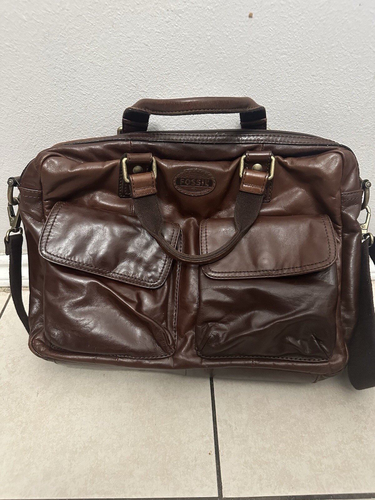 Fossil Transit Brown Leather Laptop Bag