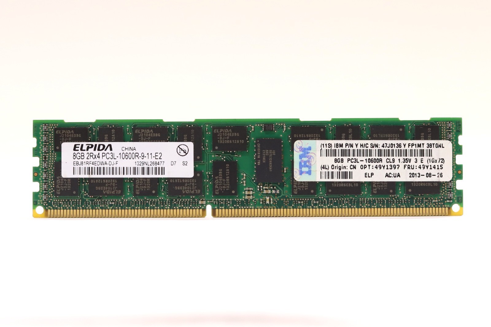 Elpida 8GB 2Rx4 PC3L-10600R-9-11-E2 ECC REG Server Memory EBJ81RF4EDWA-DJ-F