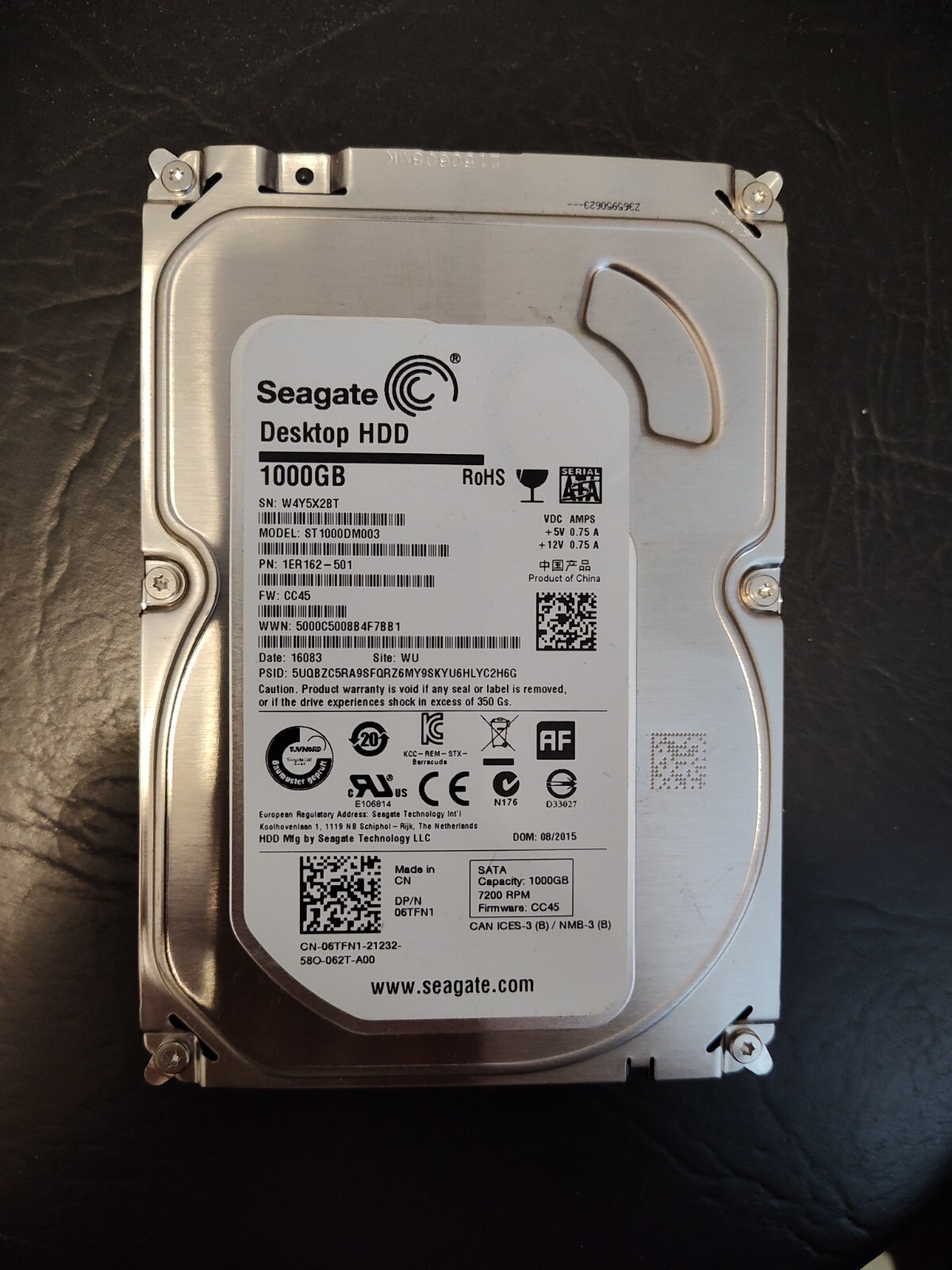 ST1000DM003, Z1D, TK, PN 9YN162-021, FW HP16, Seagate 1TB SATA 3.5 HDD Item #002