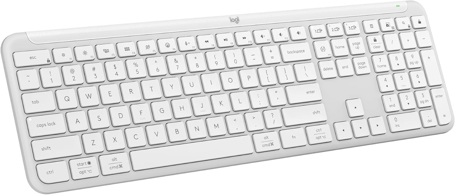 Logitech K950 Signature Slim Wireless Bluetooth Keyboard - Sleek Design - White