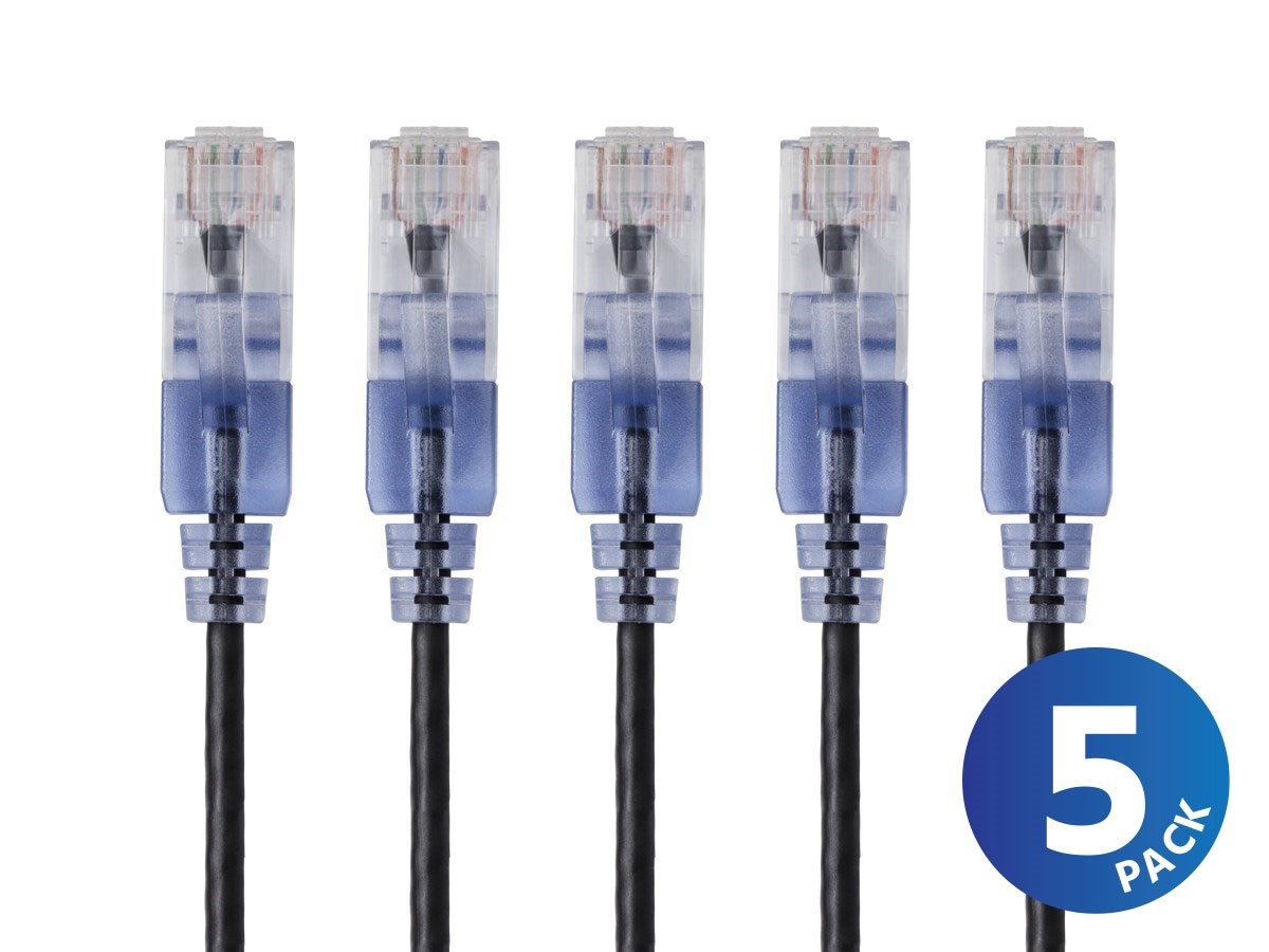 Monoprice Cat6A Ethernet Network Patch Cable - 20 Feet - Black | 5-Pack, 10G