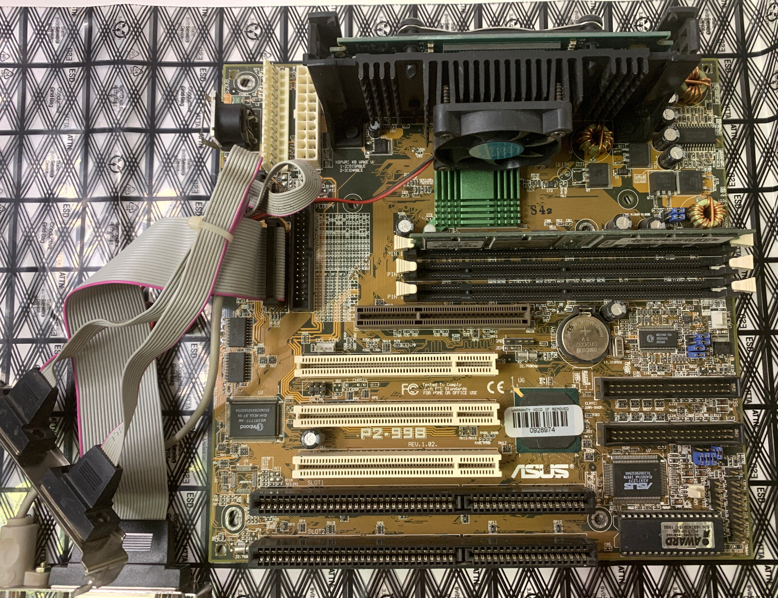 Vintage Slot 1 AT ASUS P2-99B Motherboard w/ Celeron 366Mhz CPU and 256MB RAM